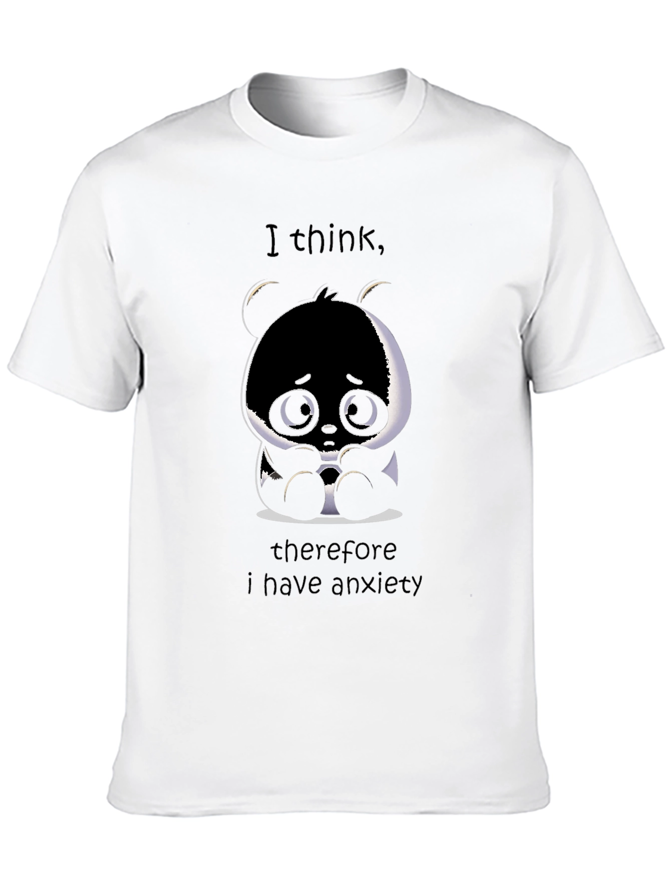 Black Anxious Panda T-Shirt - I Think Therefore I Have Anxiety Tee view 10