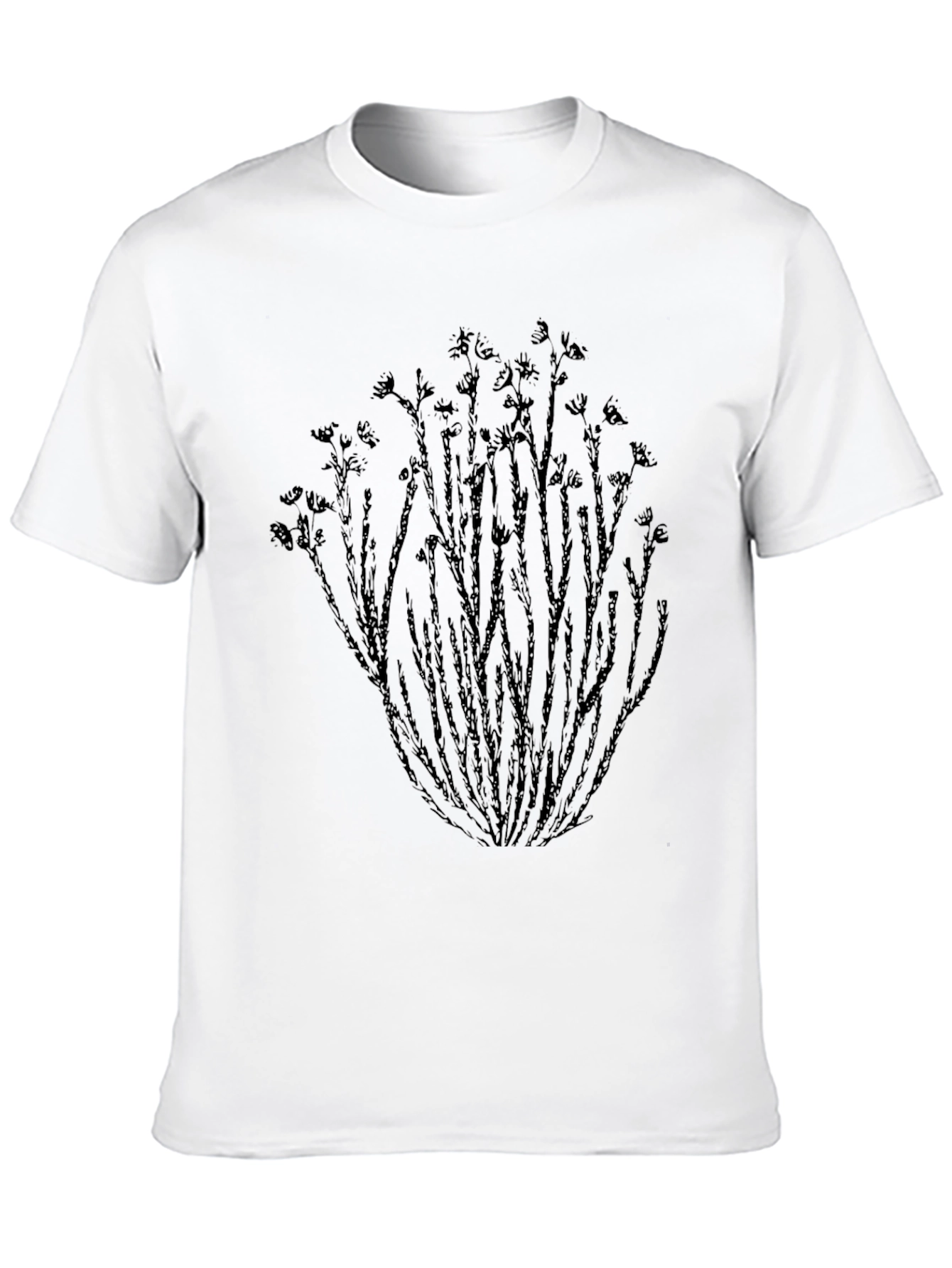 Black Men's Black T-Shirt with Floral Stem Design view 10