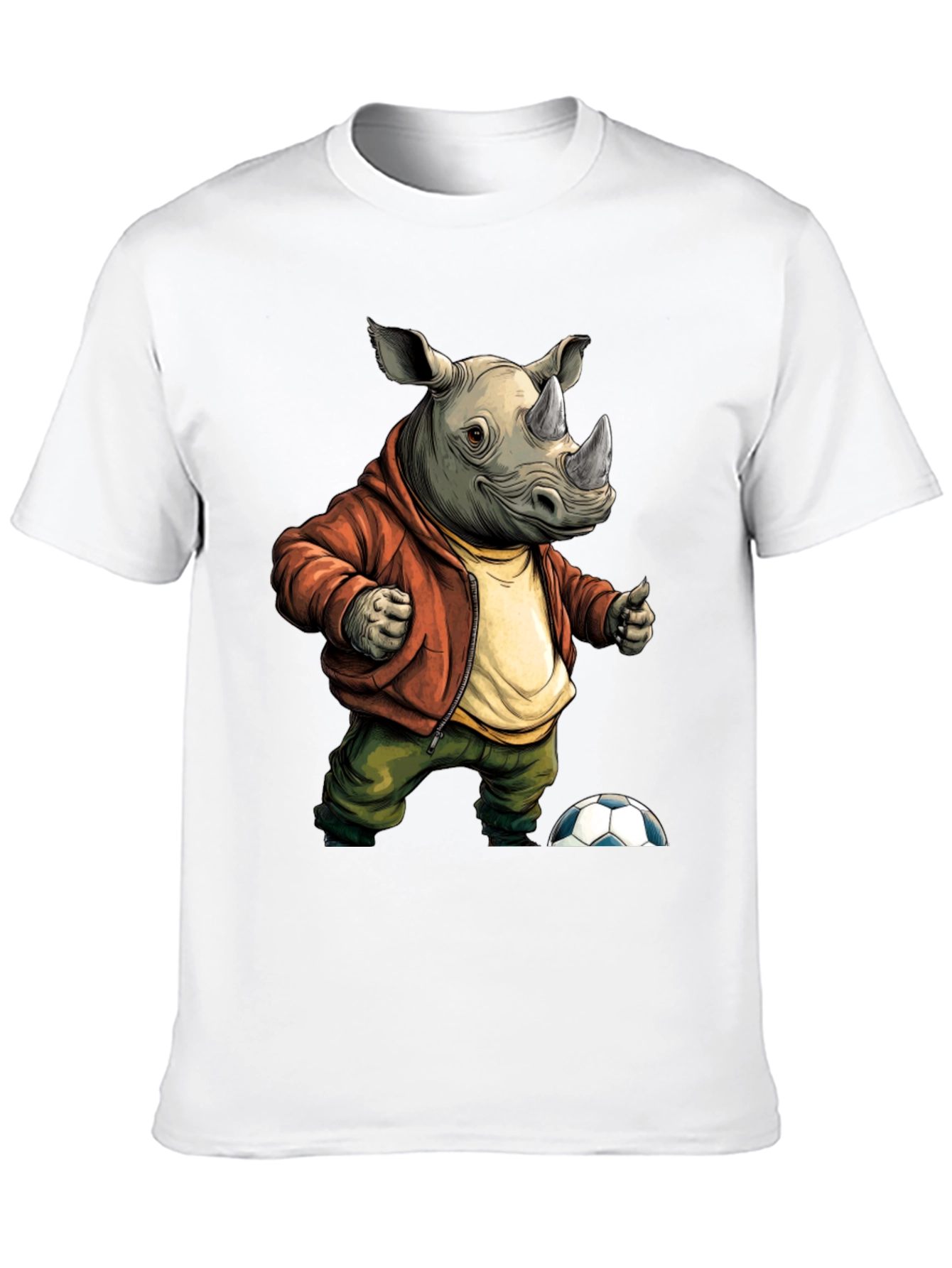 Black Rhino Soccer T-Shirt: Unique Cartoon Graphic Tee view 10