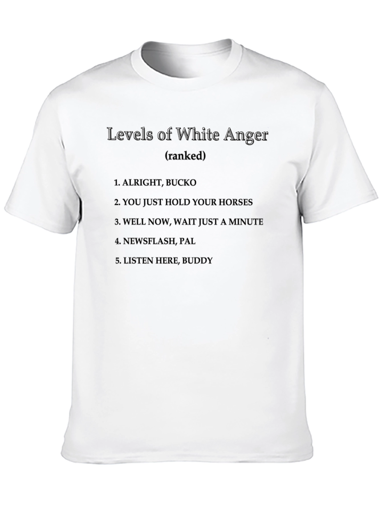 Black Levels of White Anger T-Shirt - Funny Ranked Tee view 10