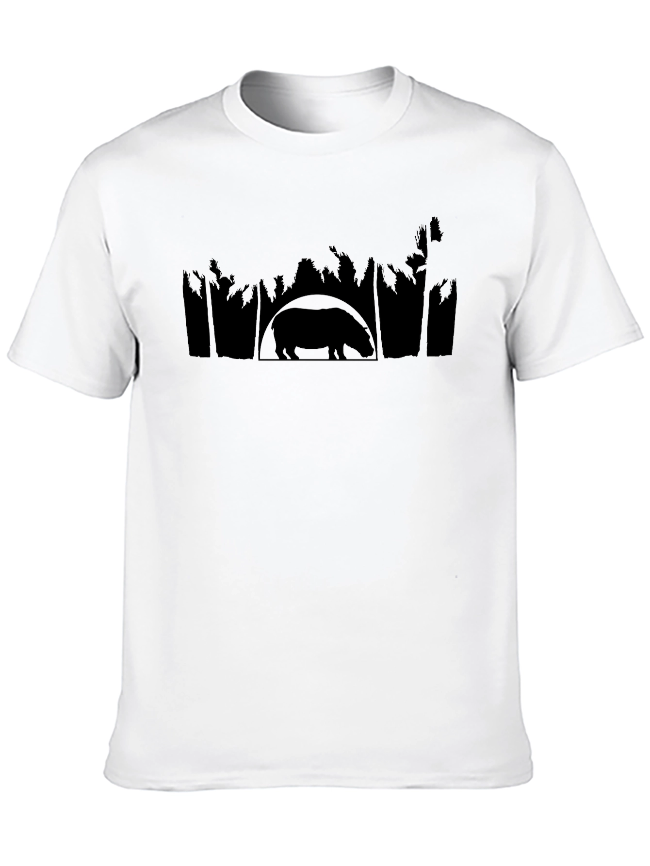 Black Hippo Silhouette Graphic Print Men's T-Shirt view 10