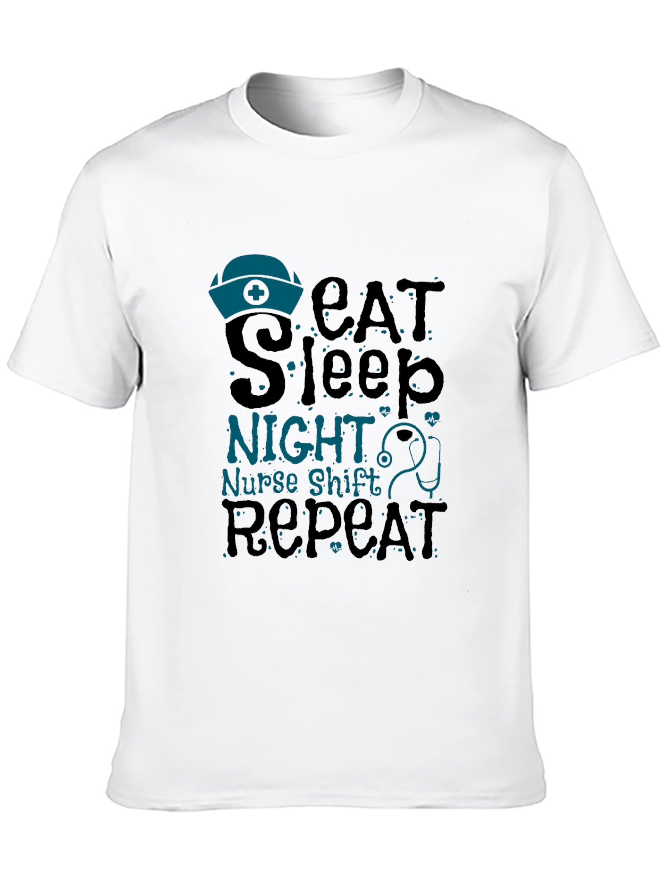 Black Nurse Night Shift T-Shirt - Eat Sleep Repeat view 10
