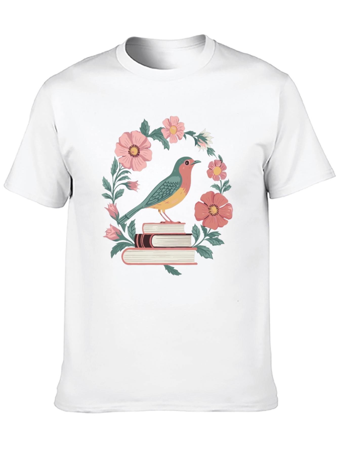 Black Bird on Books Floral T-Shirt view 10