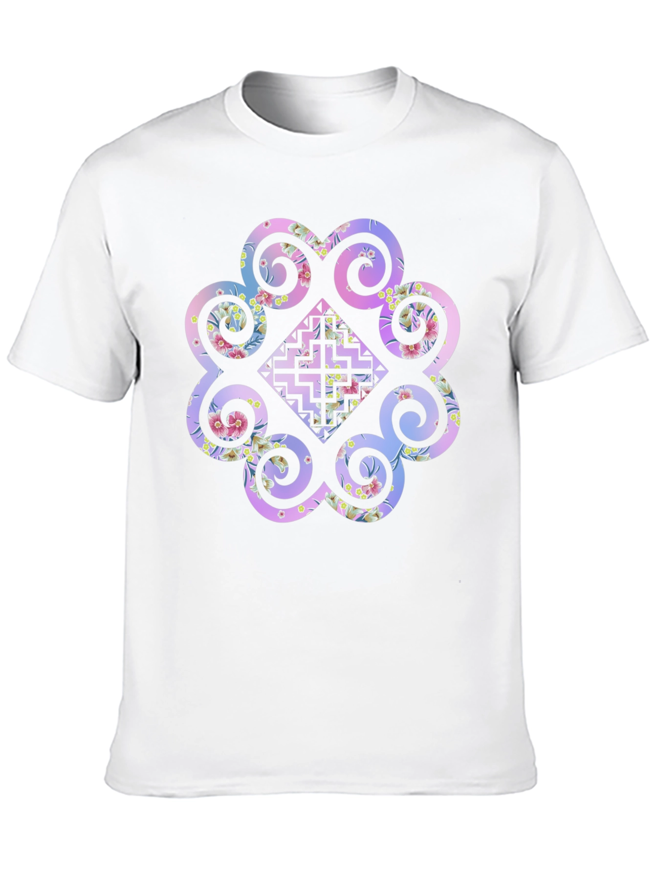 Black Floral Hmong Inspired Graphic Tee - Black Cotton Blend view 10