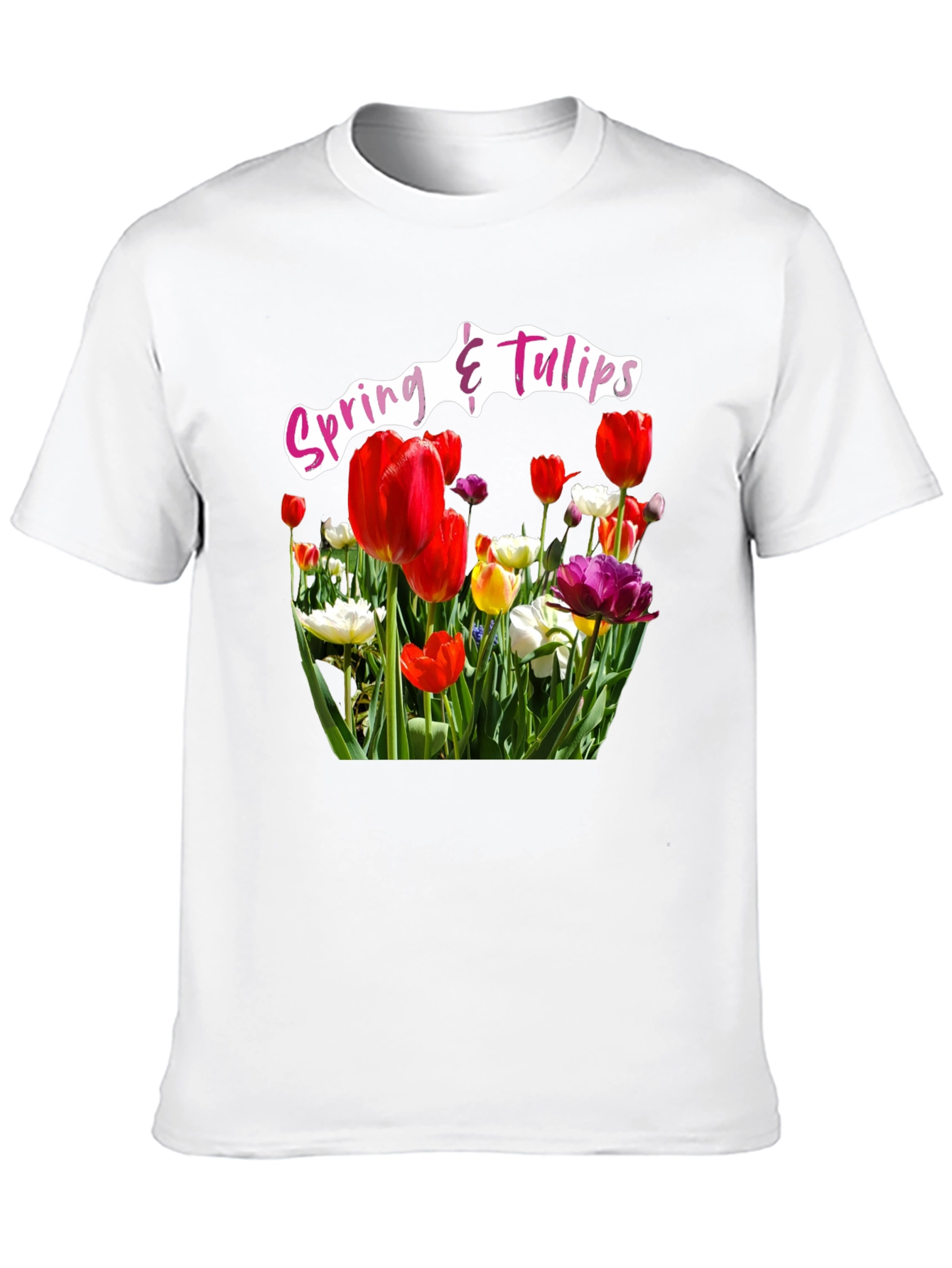 Black Spring & Tulips Black T-Shirt view 10