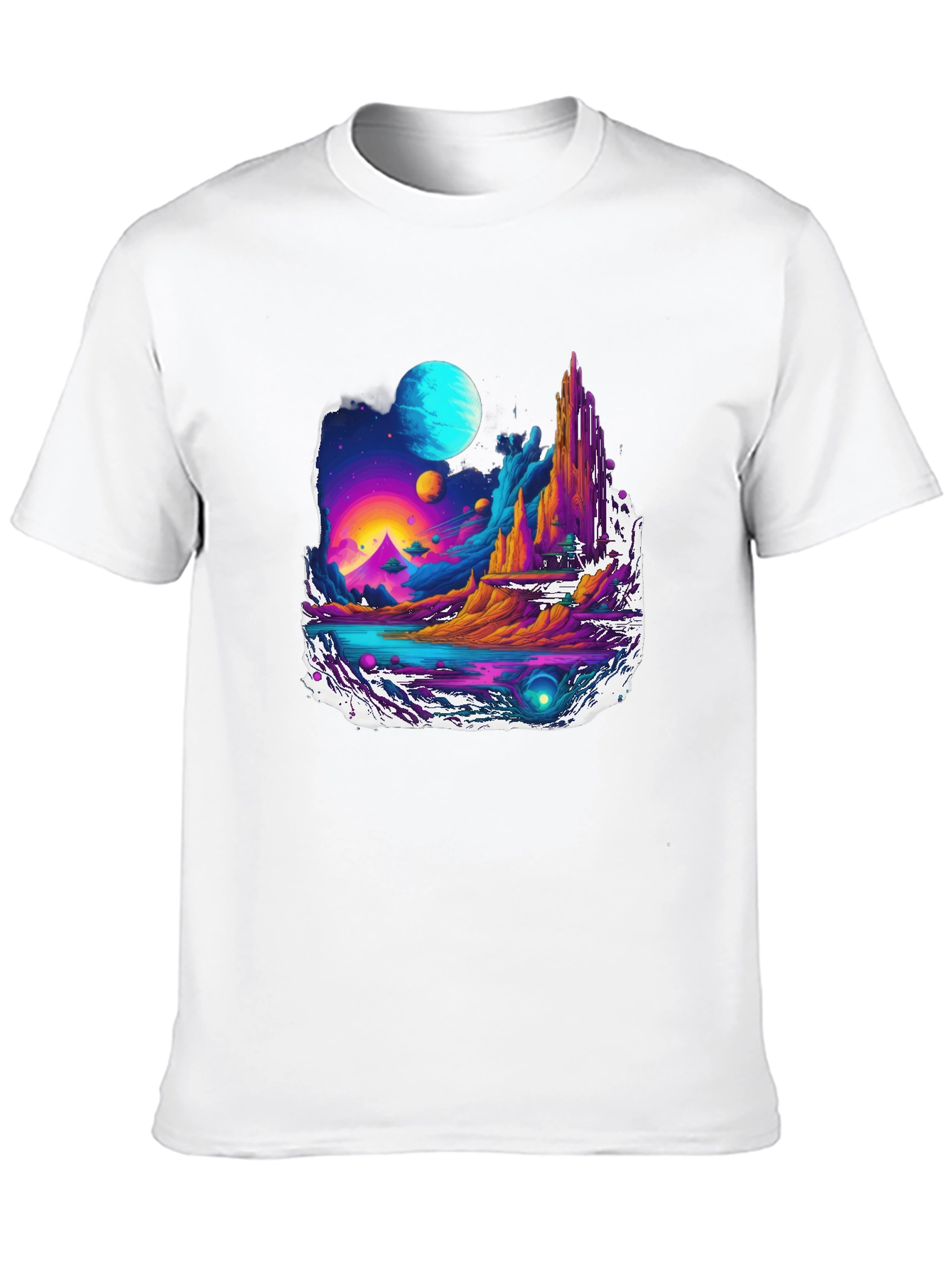 Black Vibrant Sci-Fi Landscape Graphic Tee view 10