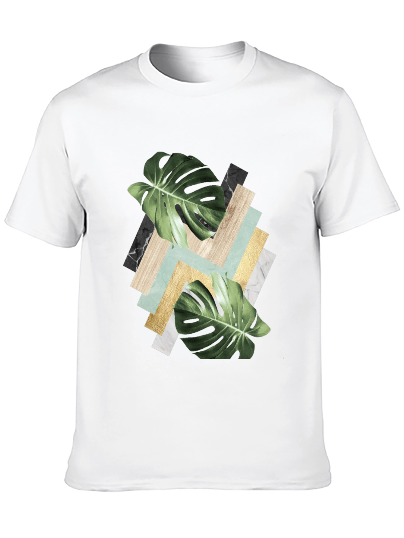 Black Tropical Leaf Geometric Print T-Shirt view 10