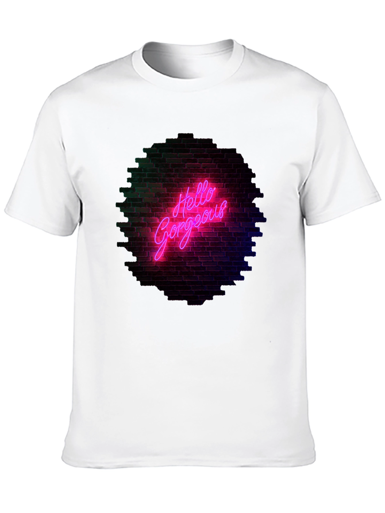 Black Hello Gorgeous Graphic Tee - Neon Brick Wall Design view 10