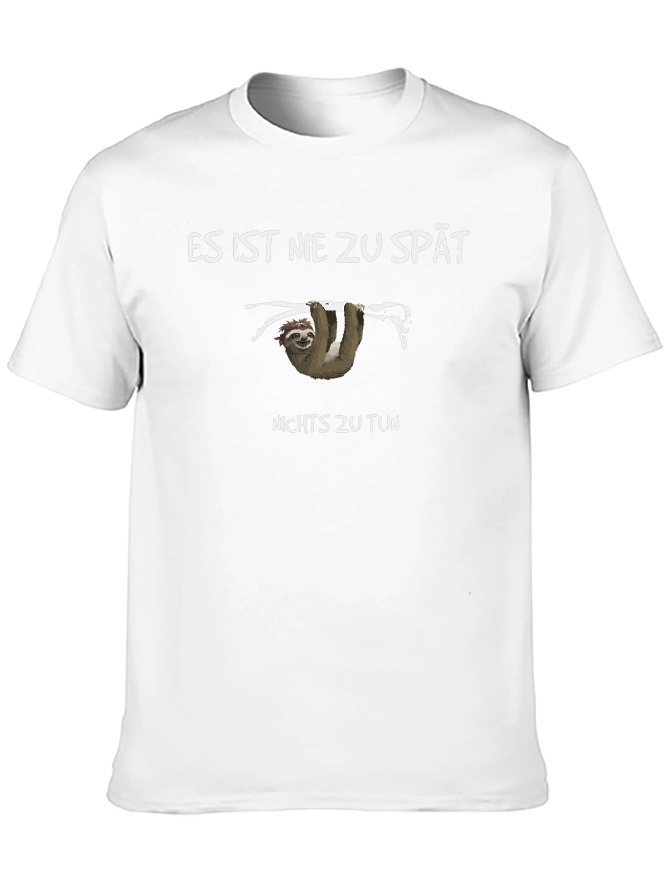 Black Funny Sloth T-Shirt - "Es Ist Nie Zu Spät" Lazy Humor Tee view 10