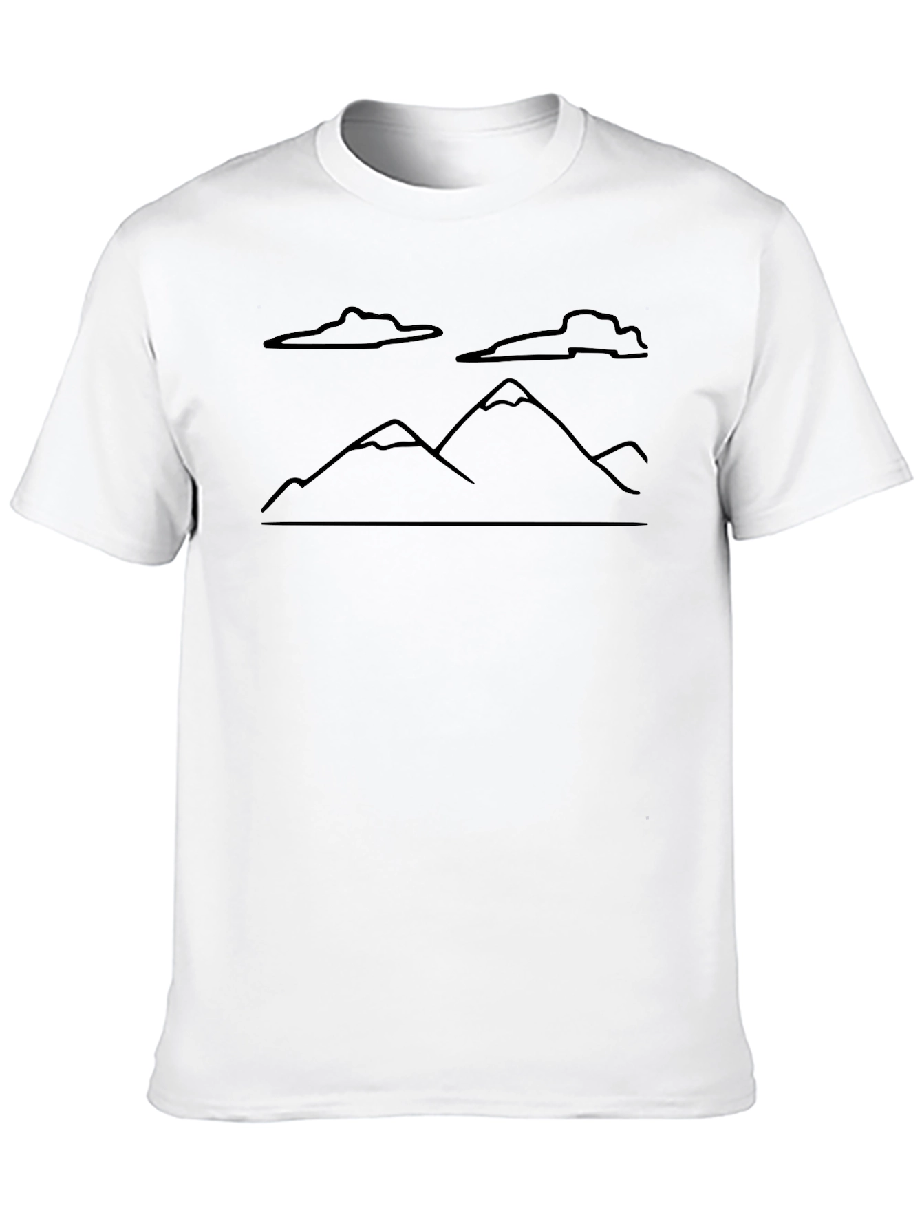 Black Minimalist Mountain & Cloud Graphic Black T-Shirt view 10