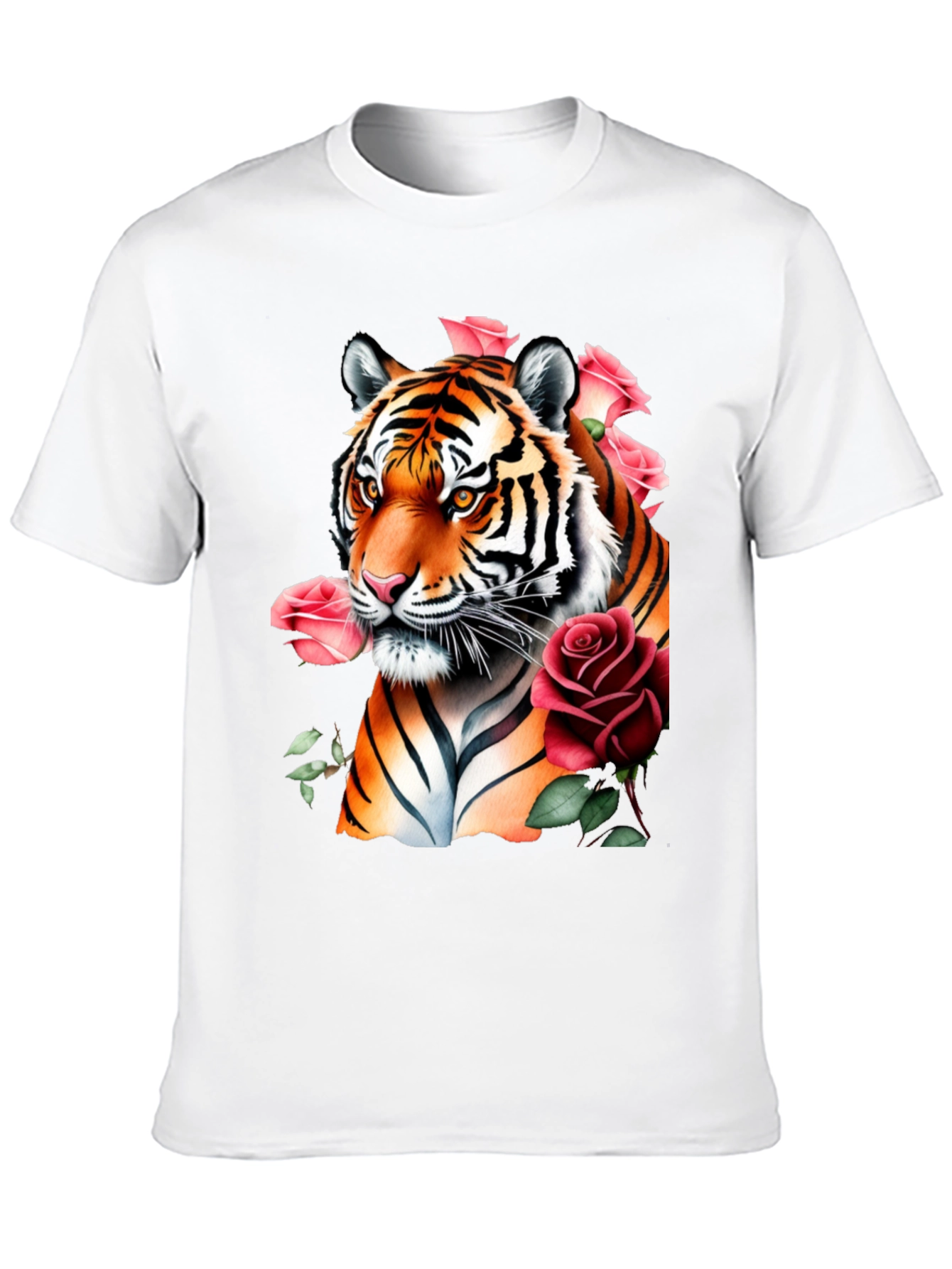 Black Tiger & Roses Graphic Print Black T-Shirt view 10