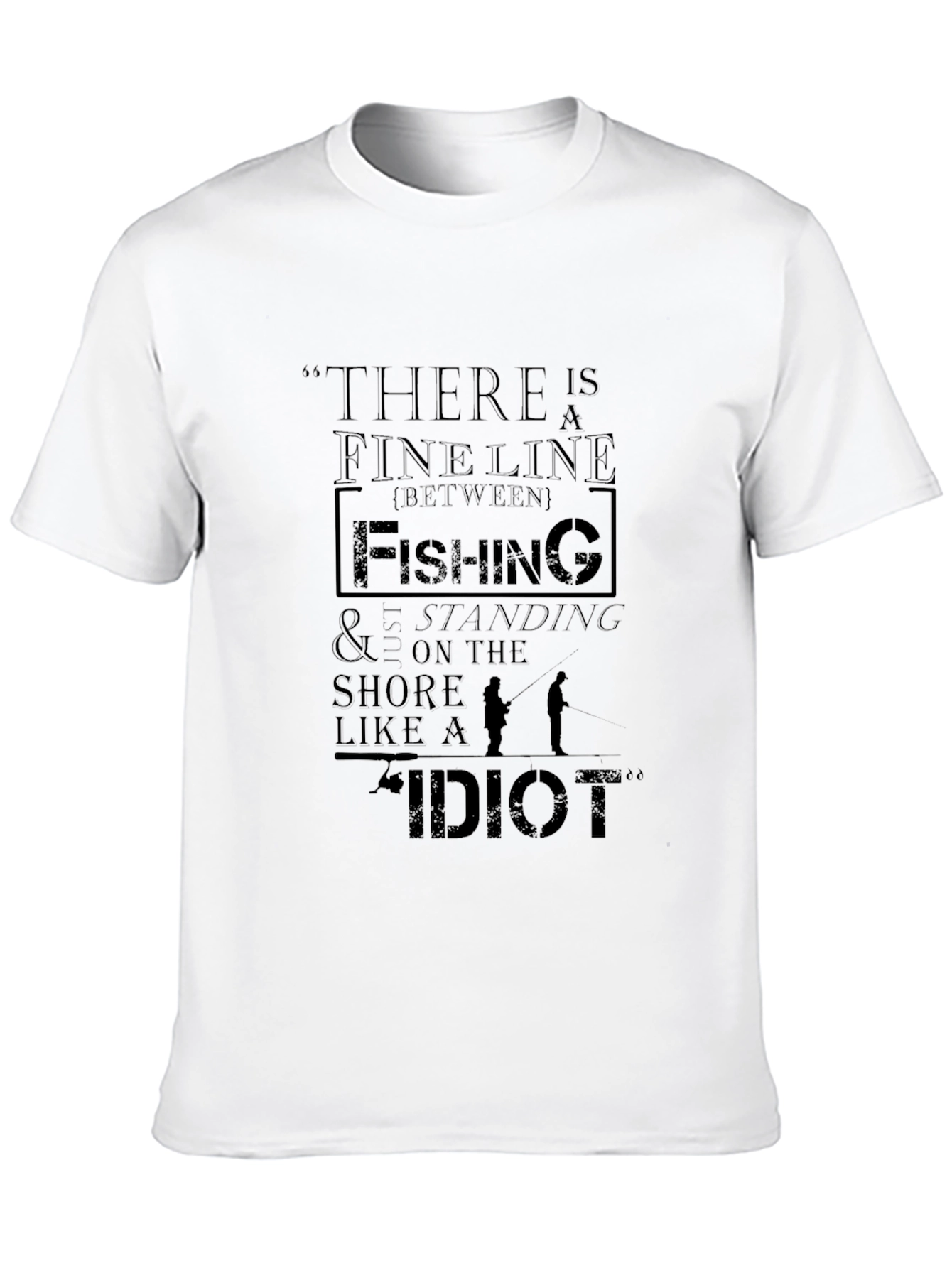 Black Funny Fishing T-Shirt - Fine Line Idiot Design view 10