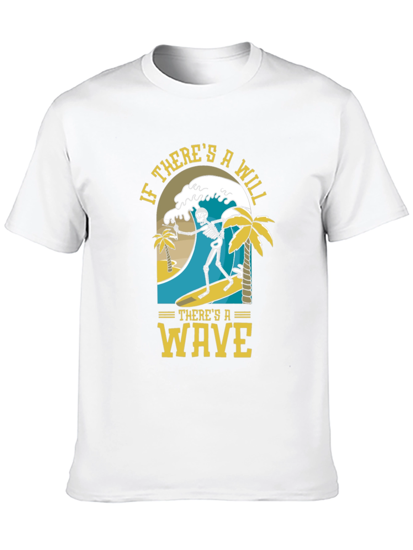 Black Surfing Skeleton Graphic Tee - "If There's A Will, There's A Wave" view 10