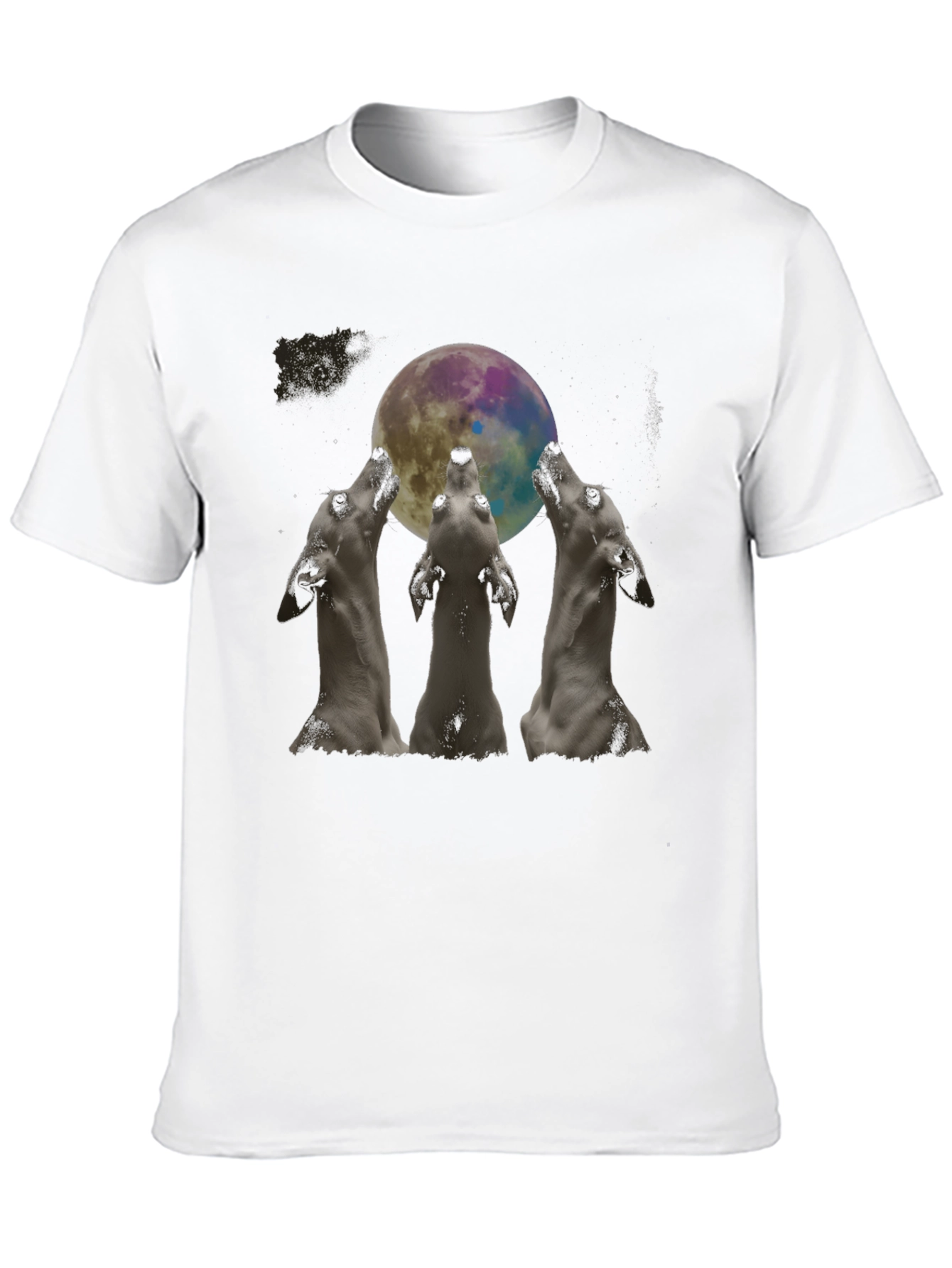 Wolf Howling at Moon Graphic Black T-Shirt - 10