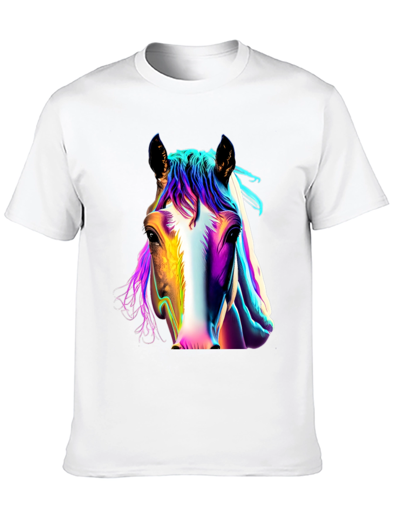 Colorful Horse Graphic Black T-Shirt - 10