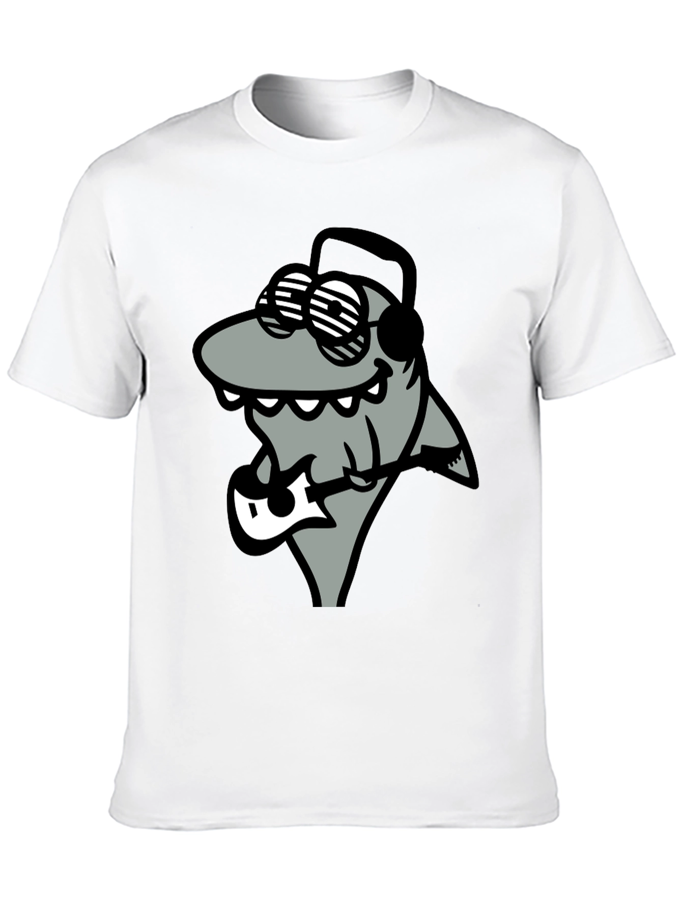Black Cool Shark Guitarist Graphic Tee view 10
