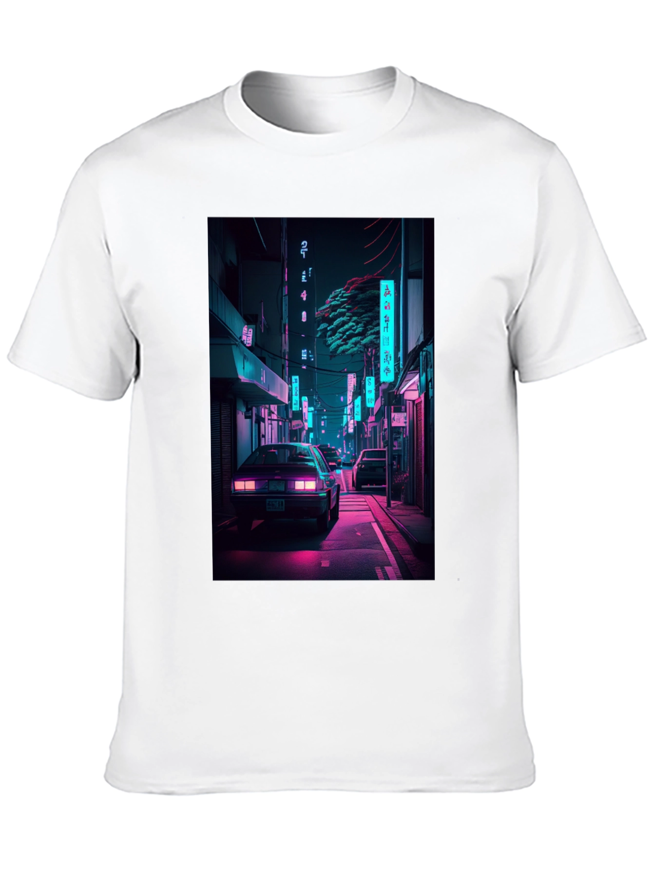Black Retro Neon City Car Graphic T-Shirt view 10