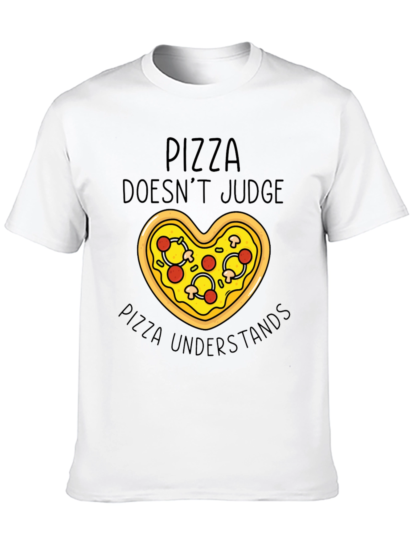 Black Pizza Lover's Tee: Pizza Doesn't Judge T-Shirt view 10