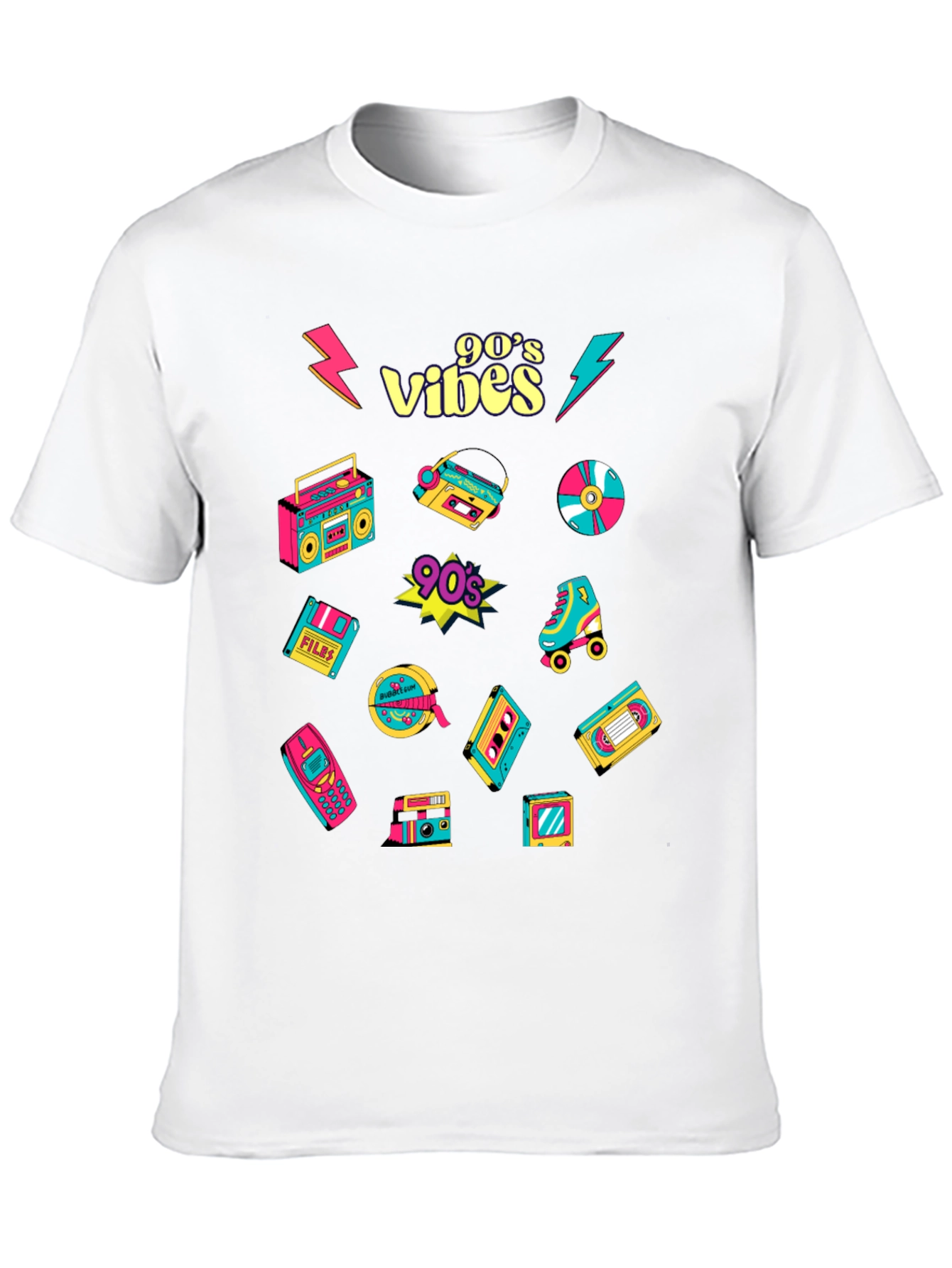 Black 90's Vibes Retro Pattern Black T-Shirt view 10