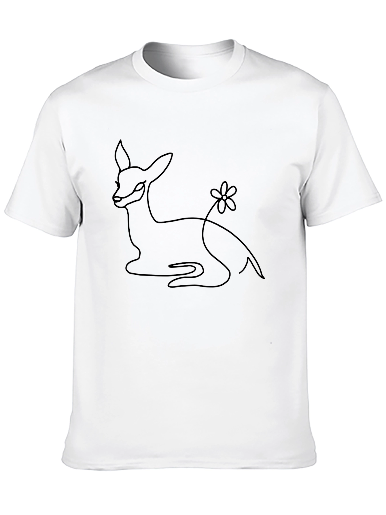 Black Minimalist Deer & Flower Graphic Tee - Unisex Black Shirt view 10
