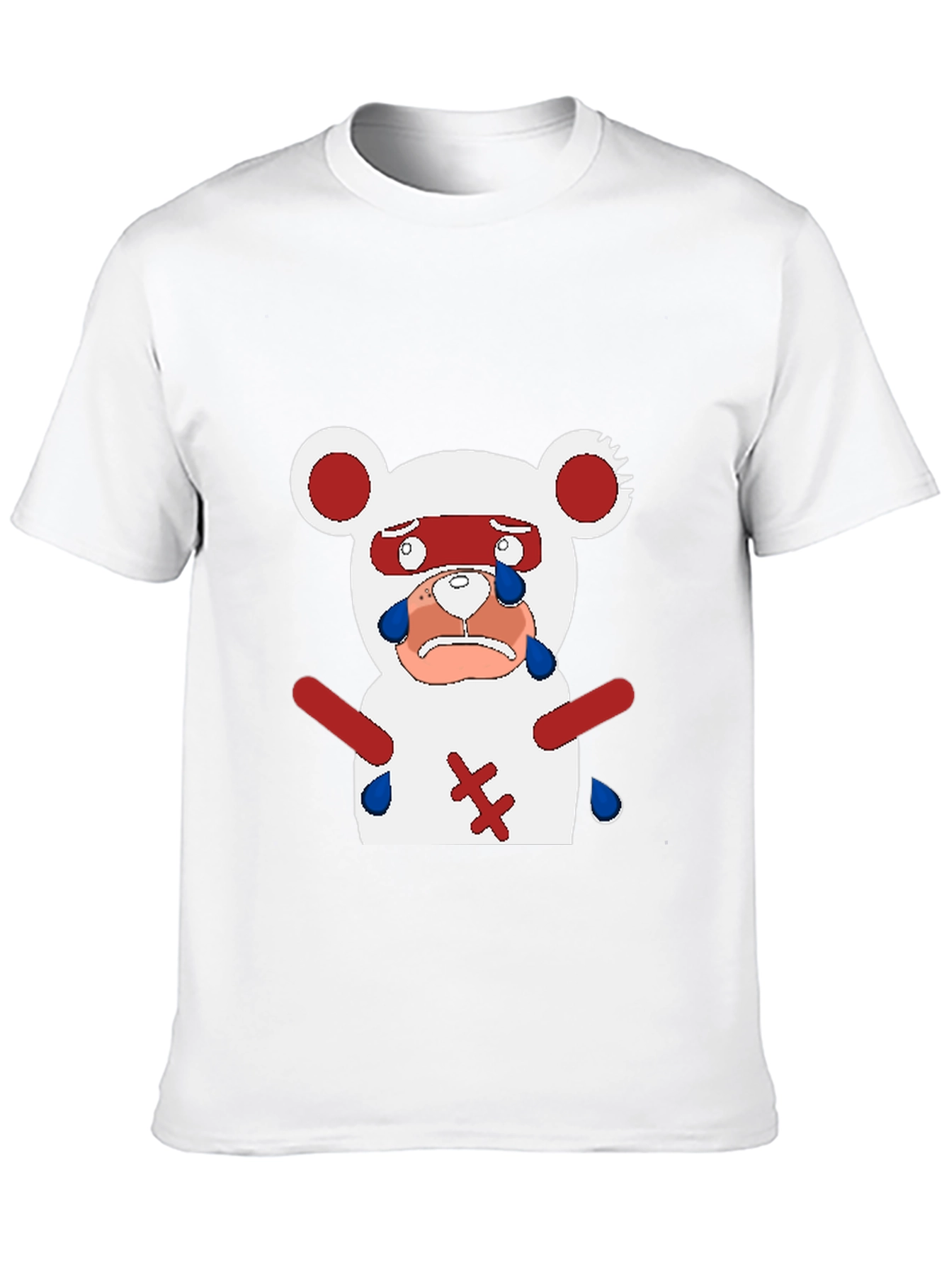 Black Sad Anime Bear T-Shirt - Black Cotton Blend Casual Tee view 10