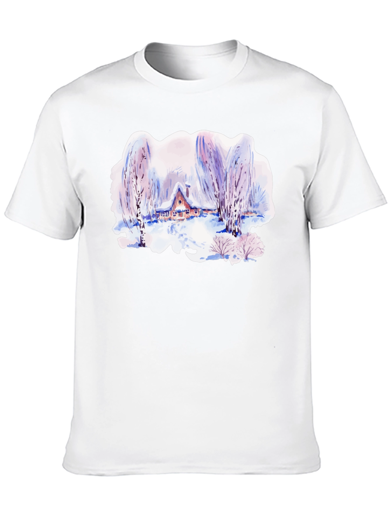 Black Winter Cabin Watercolor Graphic T-Shirt view 10