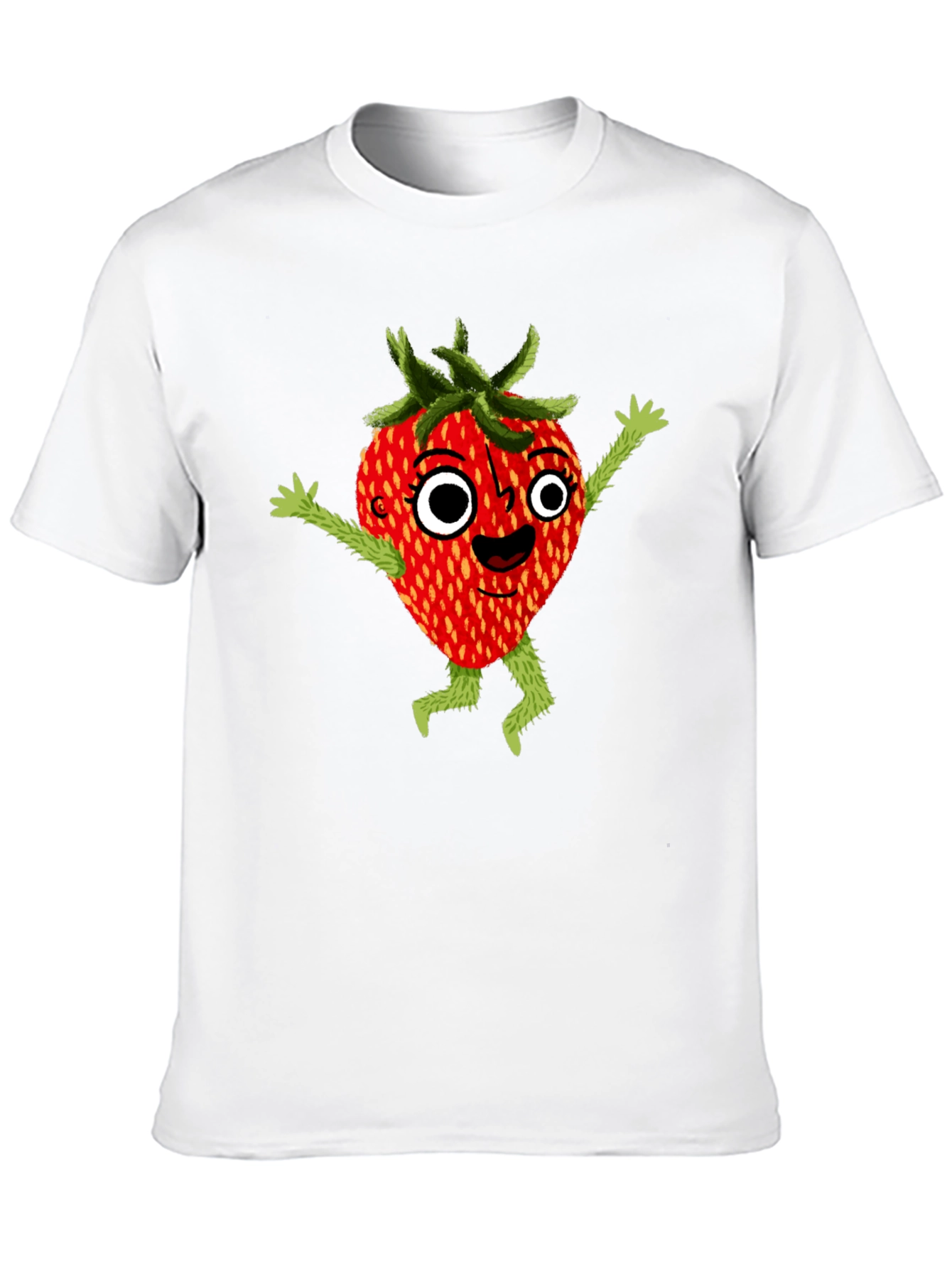 Black Whimsical Strawberry Cartoon Graphic T-Shirt view 10