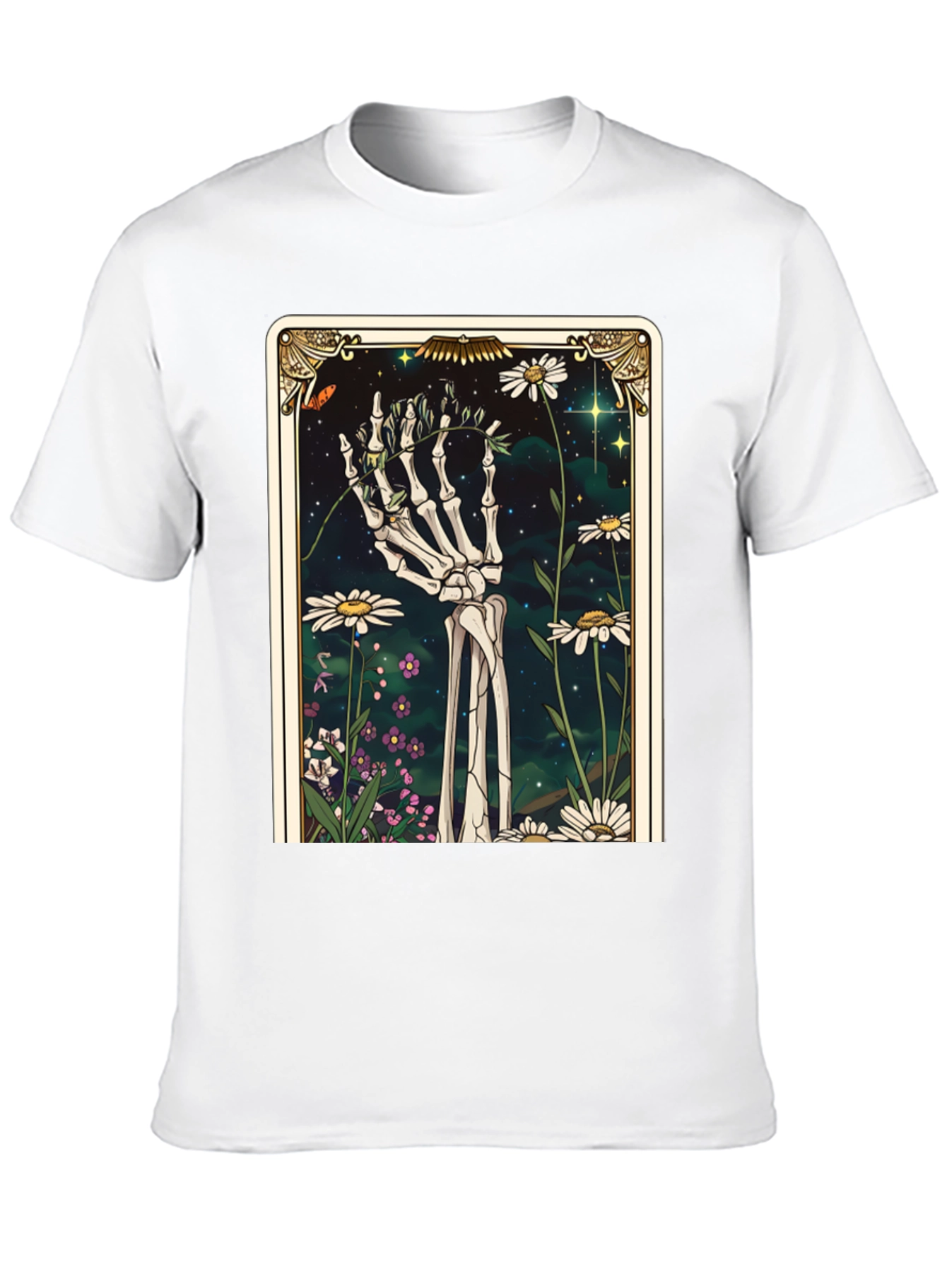 Black Floral Skeleton Tarot Graphic Tee view 10