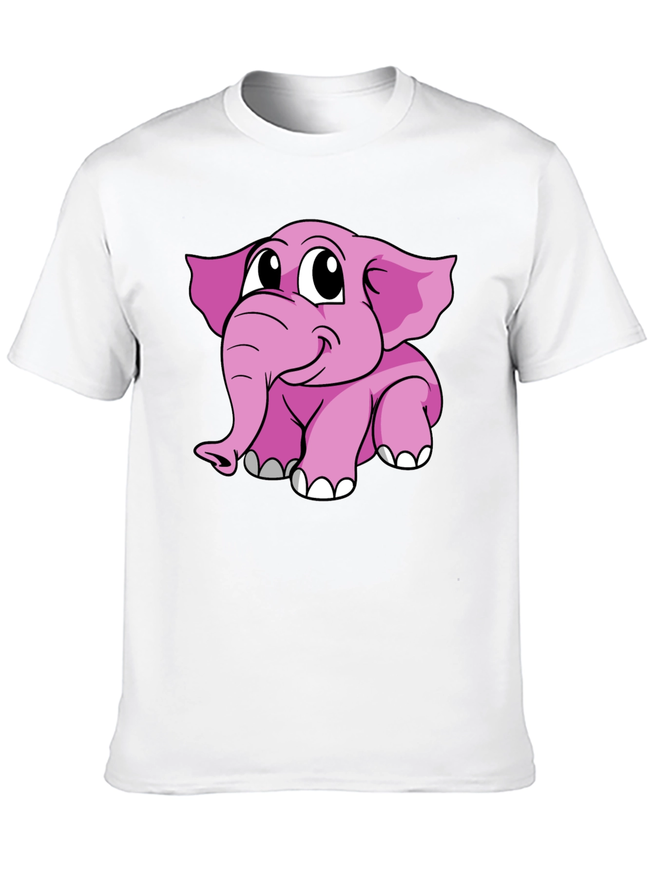 Black Cute Pink Elephant Graphic Tee - Black Cotton Shirt view 10