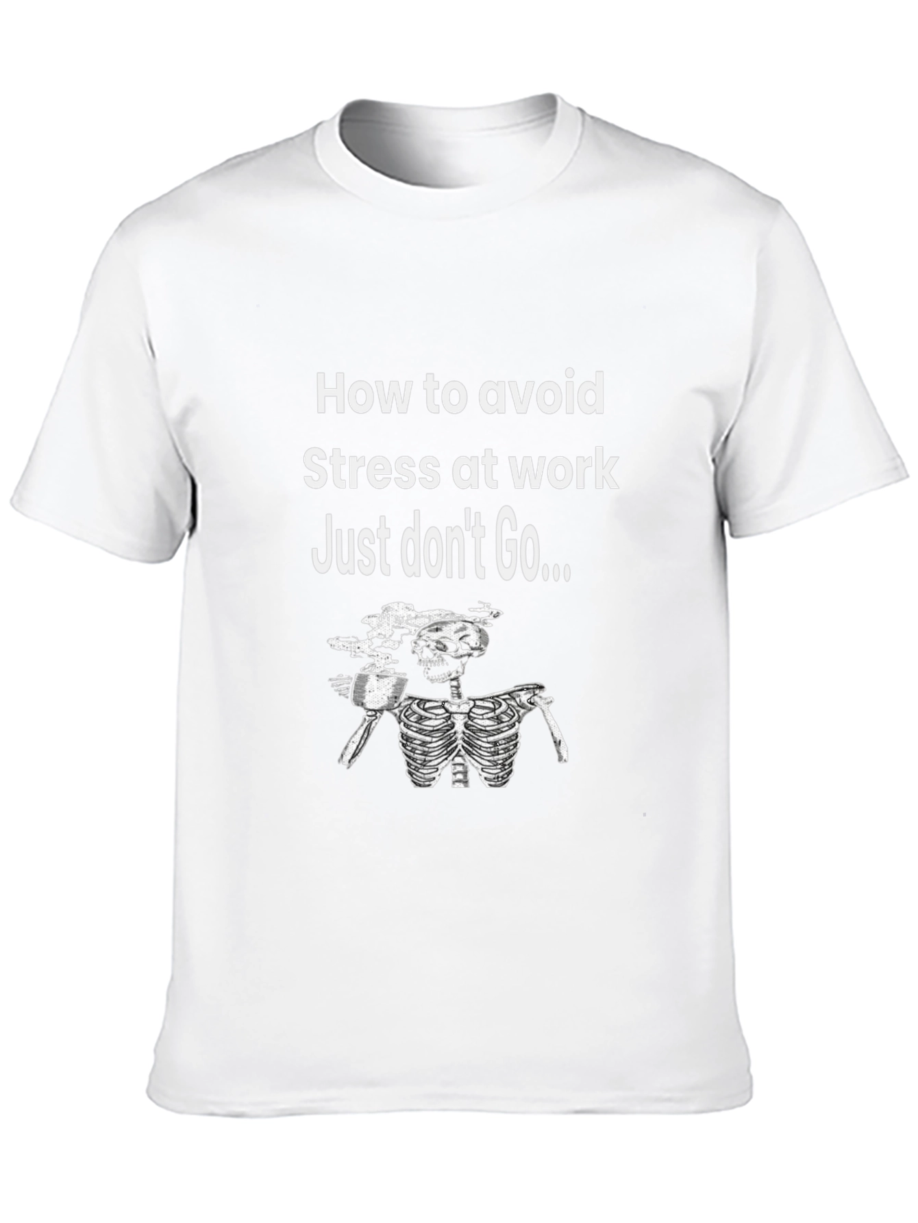 Black Funny "Avoid Stress" Skeleton Graphic T-Shirt view 10