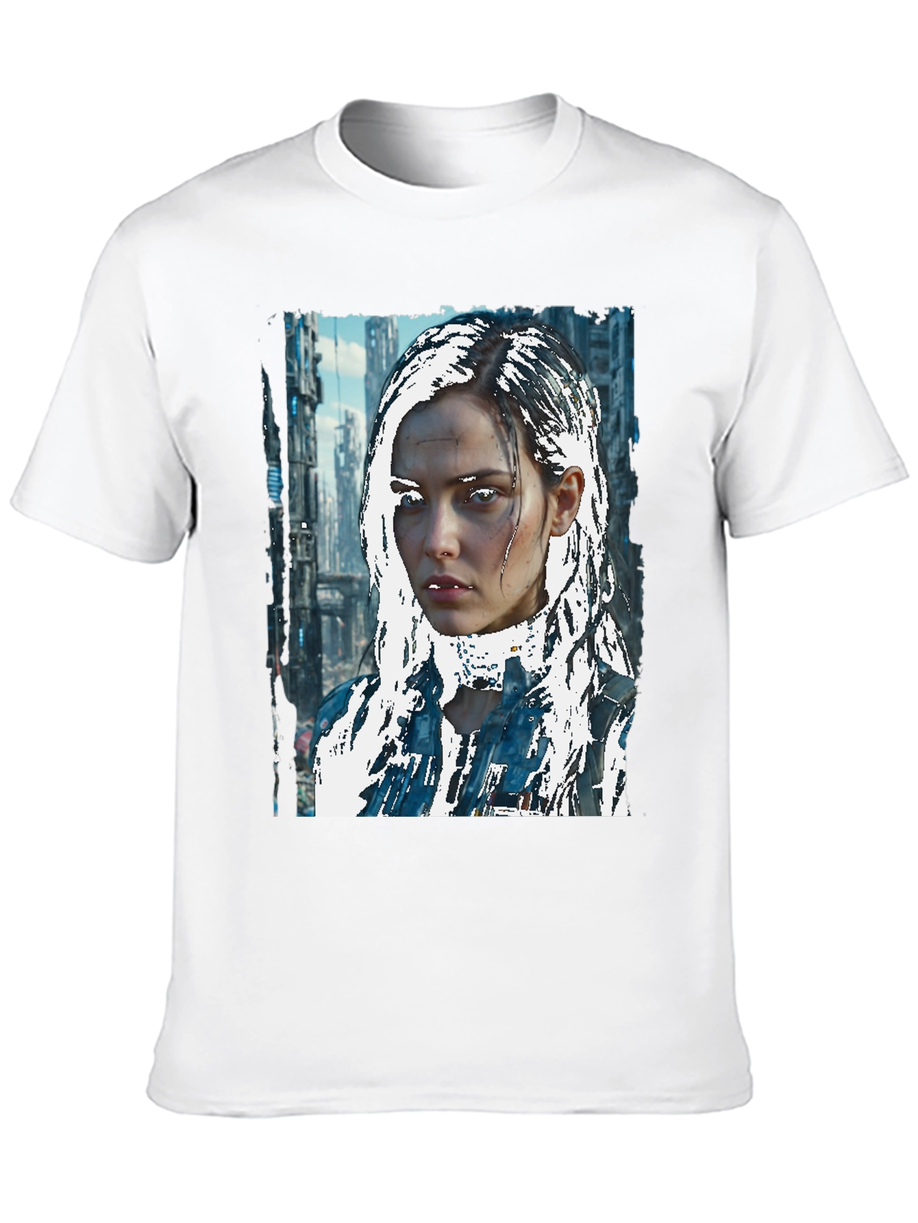 Black Cyberpunk Girl Graphic Tee - Sci-Fi Style view 10