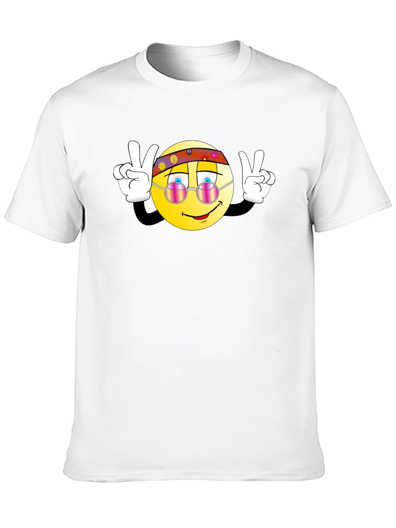 Black Cool Hippie Smiley Face Peace Sign Black T-Shirt view 10