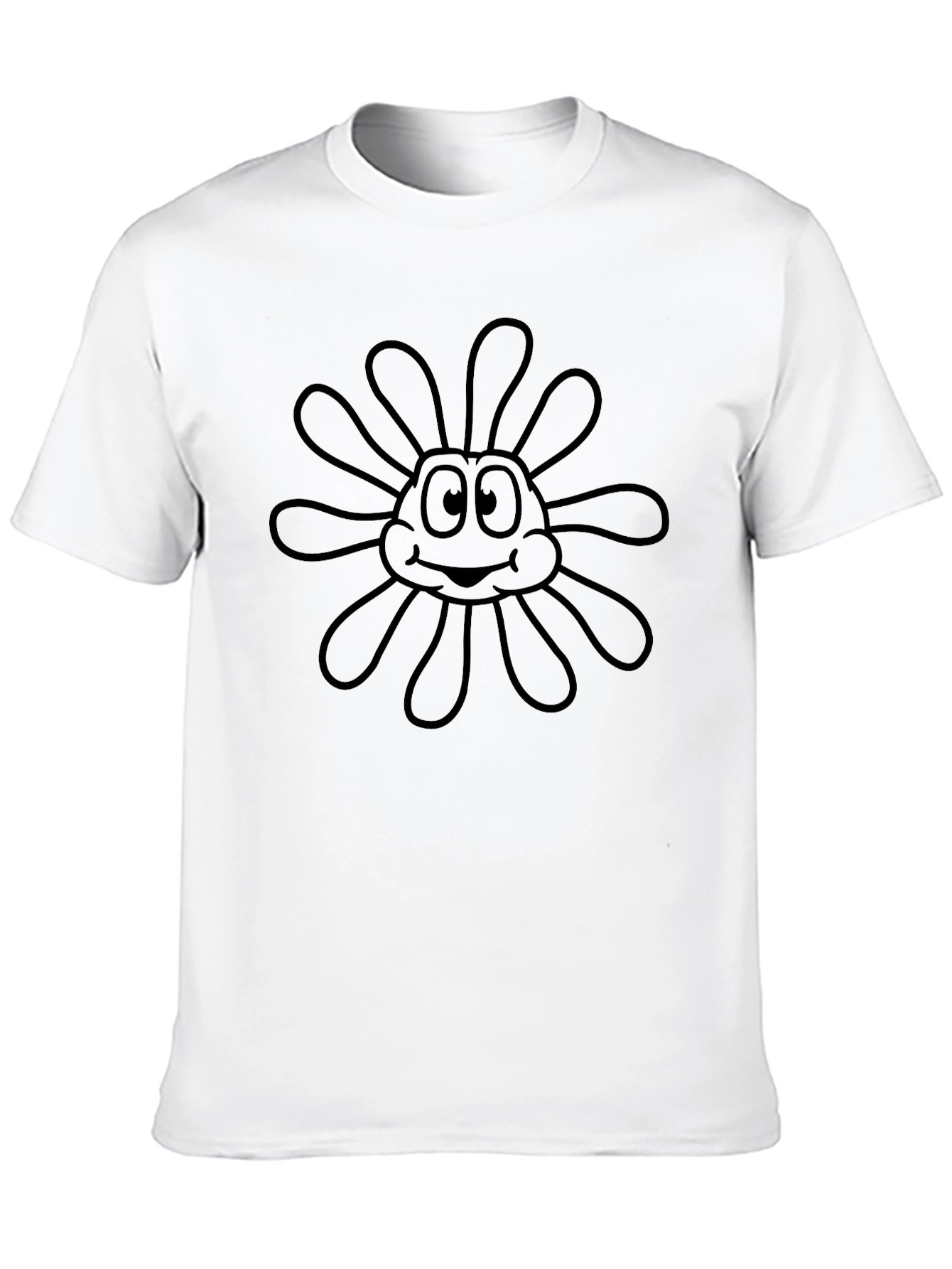 Black Black T-Shirt with Cartoon Flower Design view 10