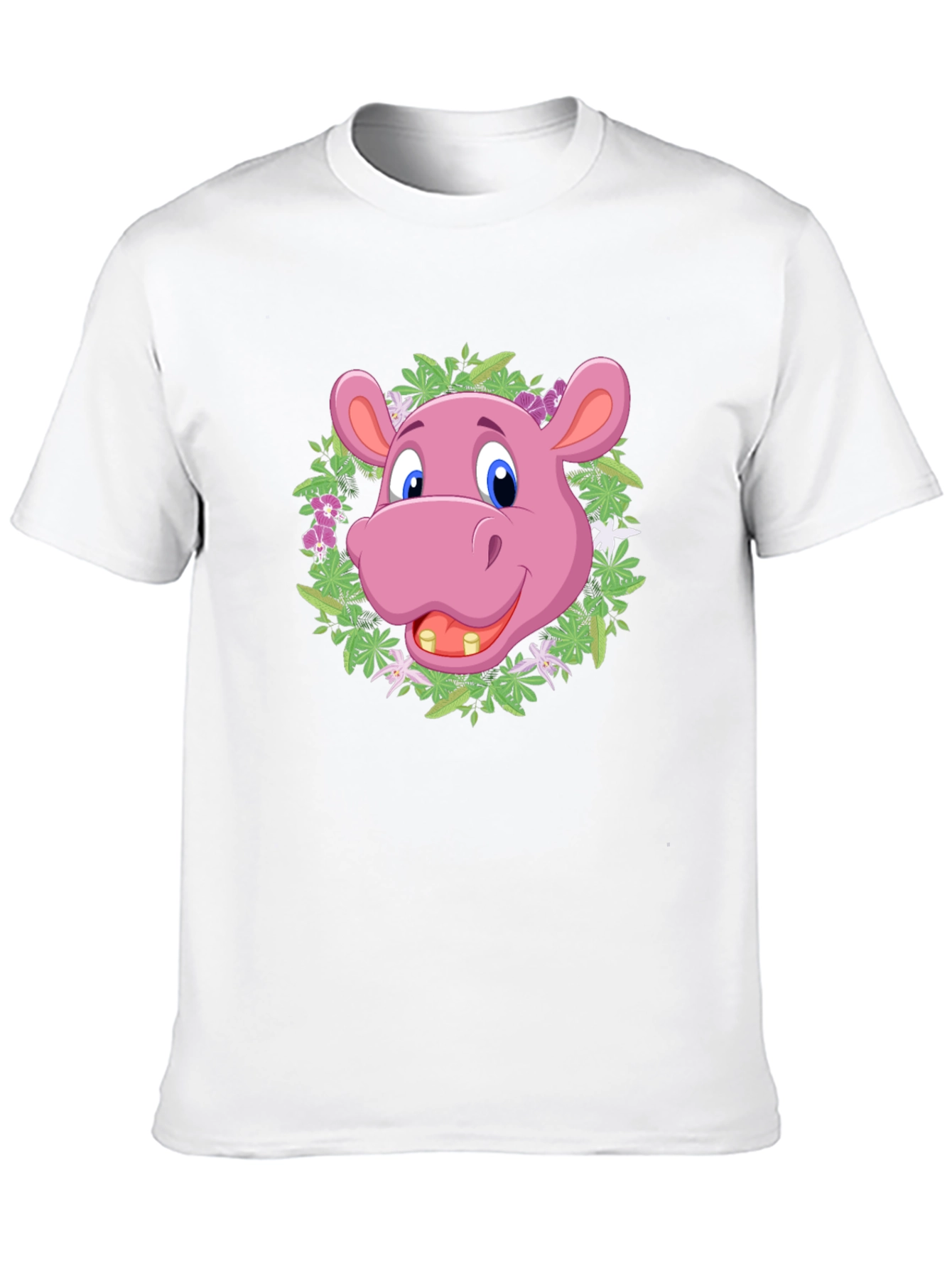 Black Cartoon Hippo Floral Wreath T-Shirt view 10