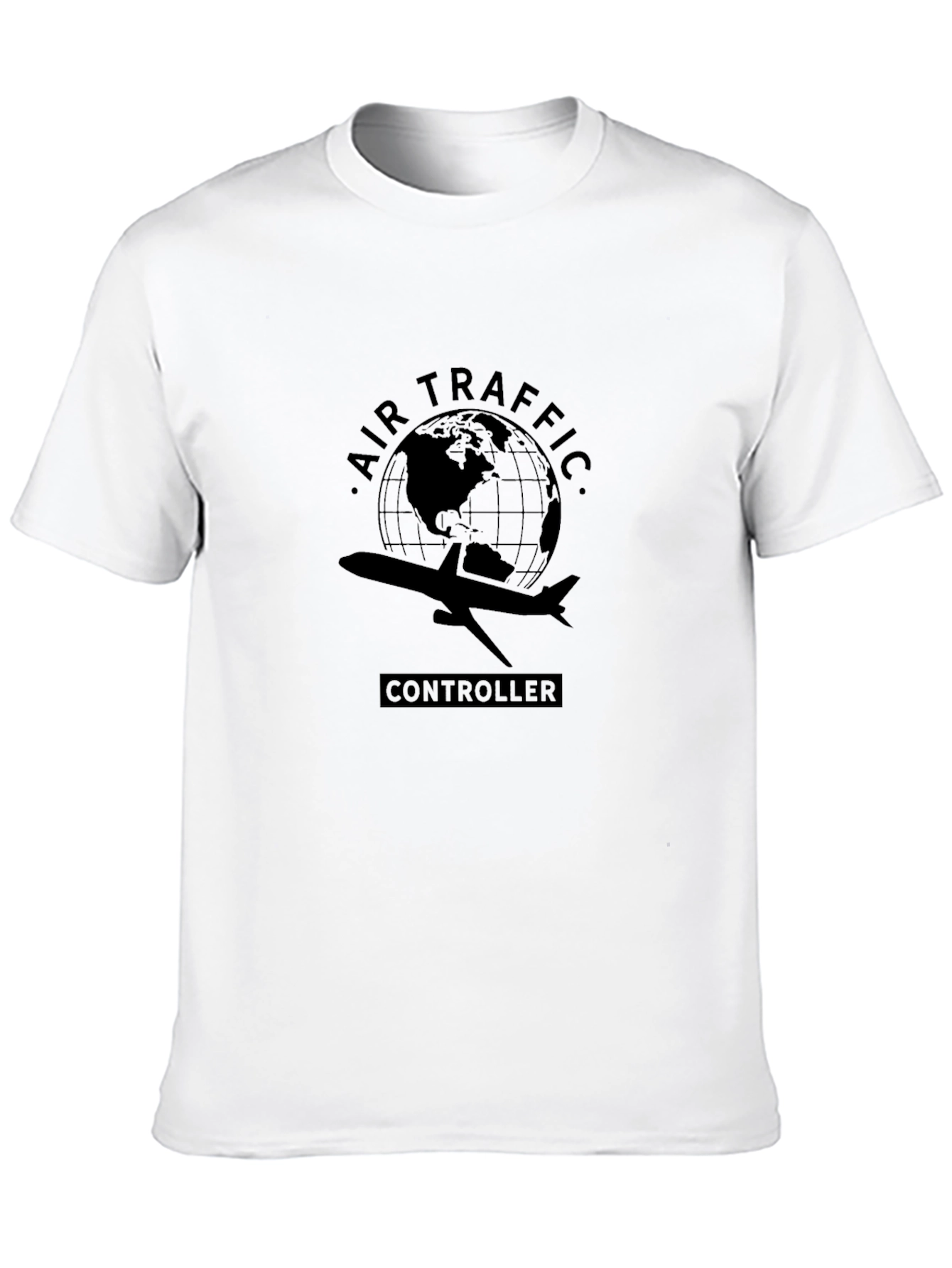 Black Air Traffic Controller T-Shirt - Airplane Globe Design view 10
