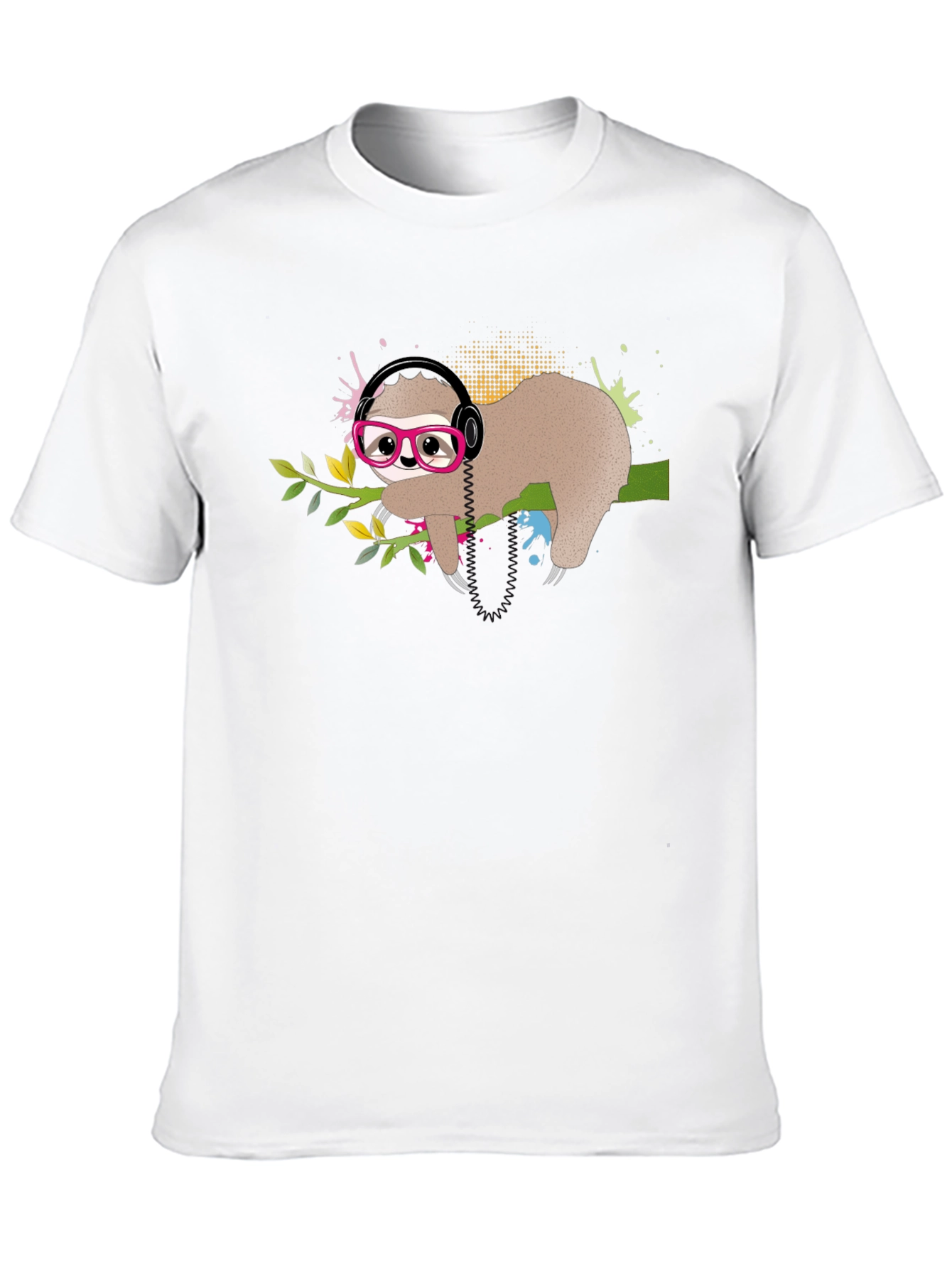 Black Sloth in Glasses T-Shirt, Cool Headphones Graphic Tee view 10