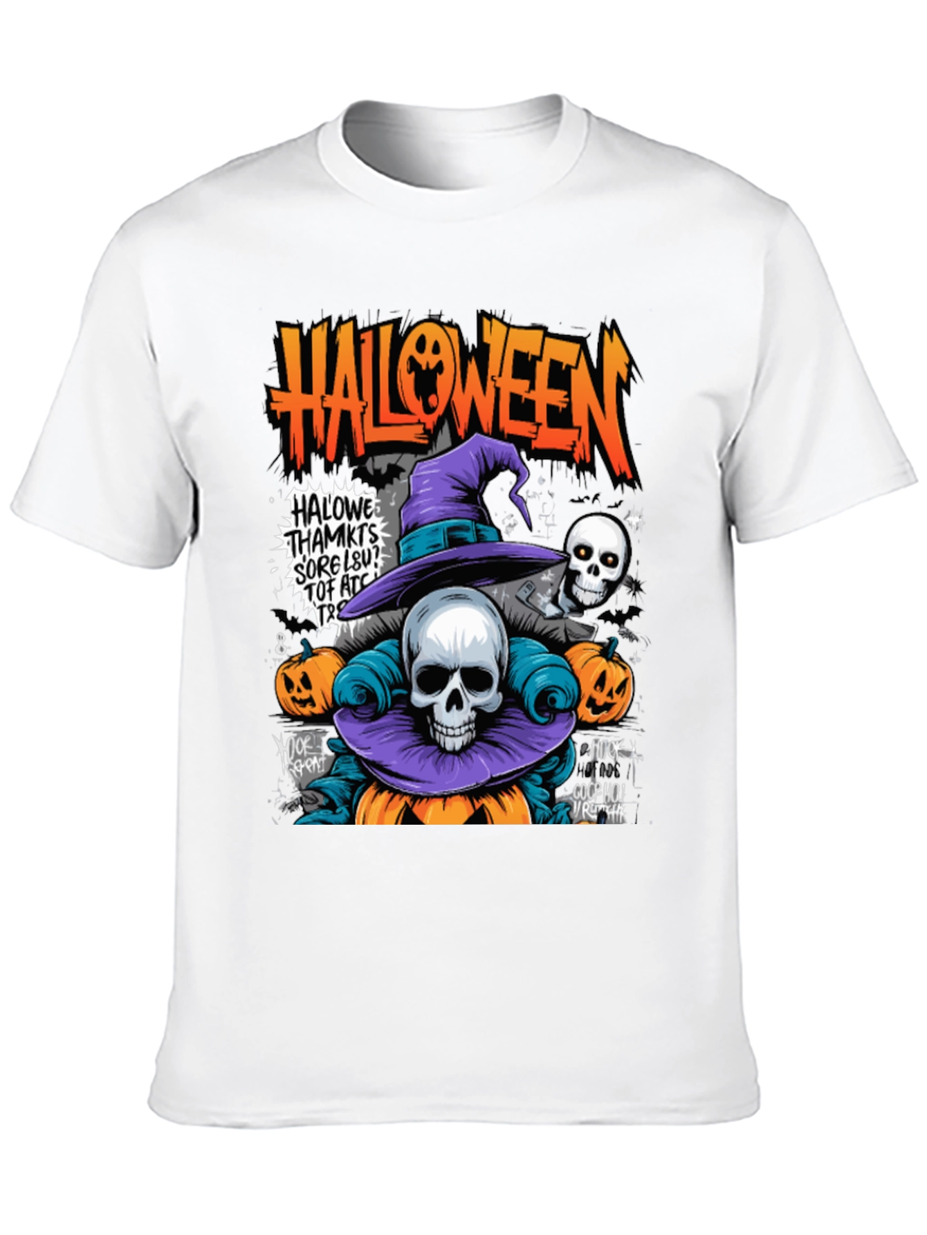Black Halloween Skull Pumpkin Graphic Tee view 10
