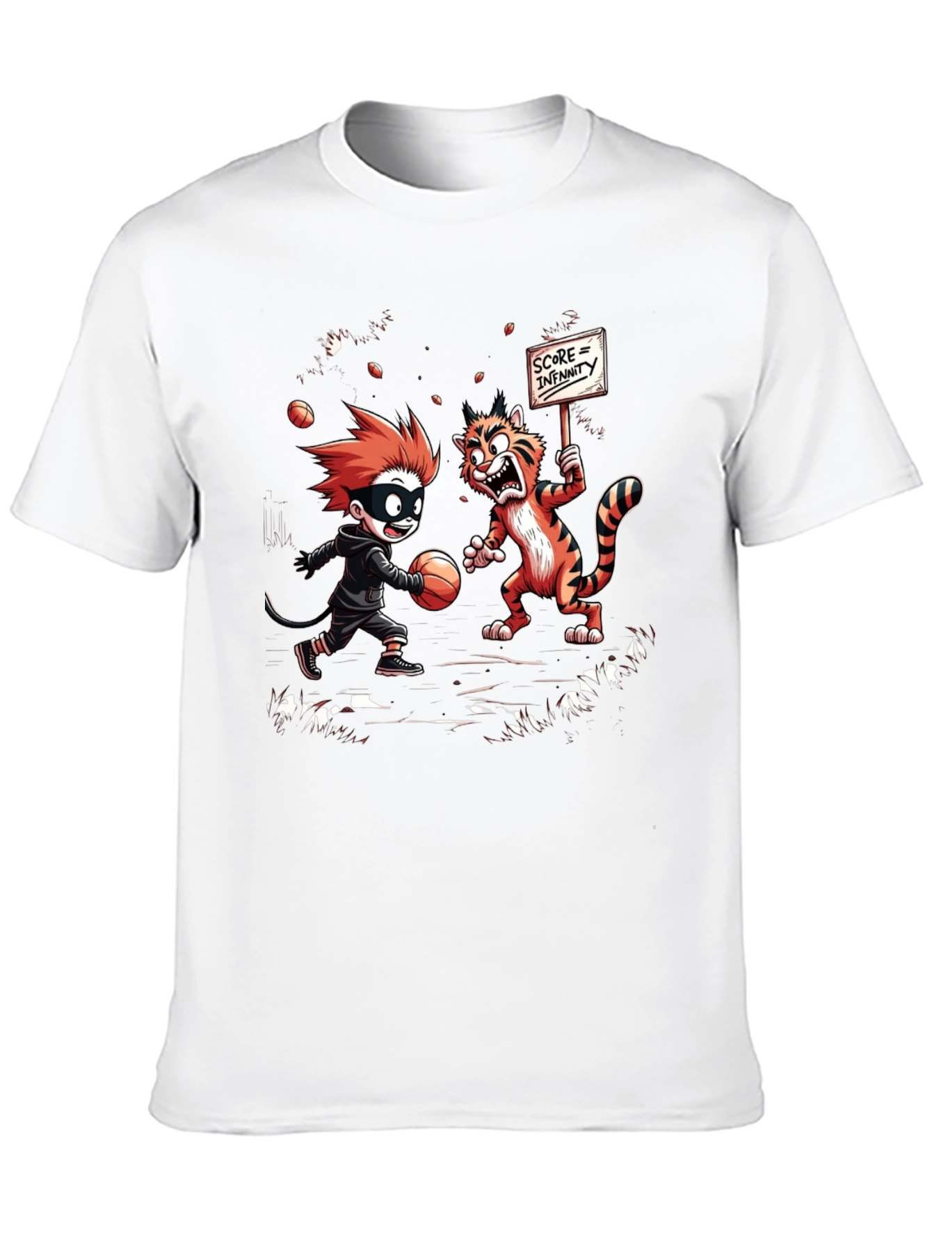 Black Cartoon Graphic T-Shirt: Boy vs. Tiger view 10