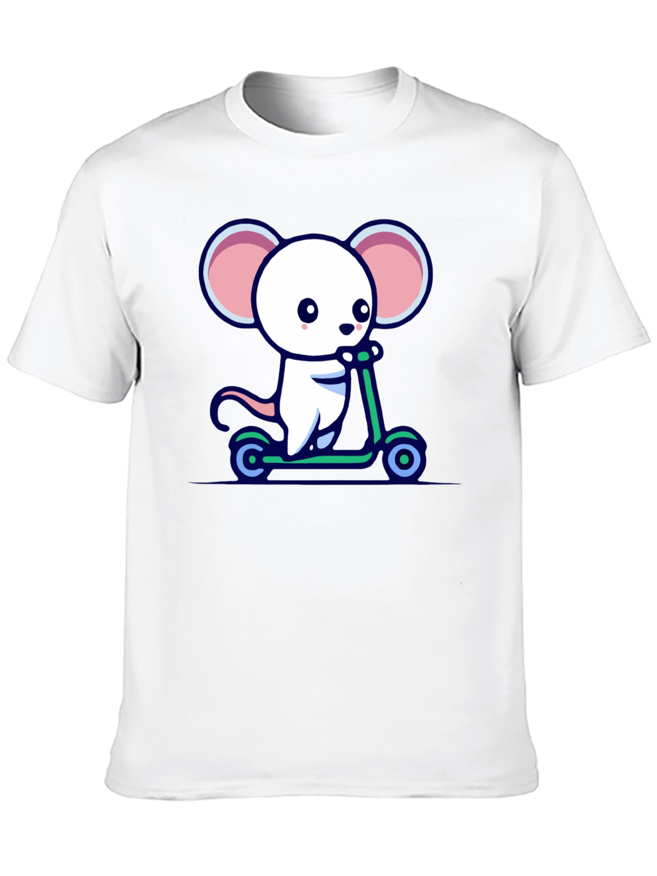Black Cute Mouse Scooter Ride Graphic Tee - Black Cotton Comfort view 10