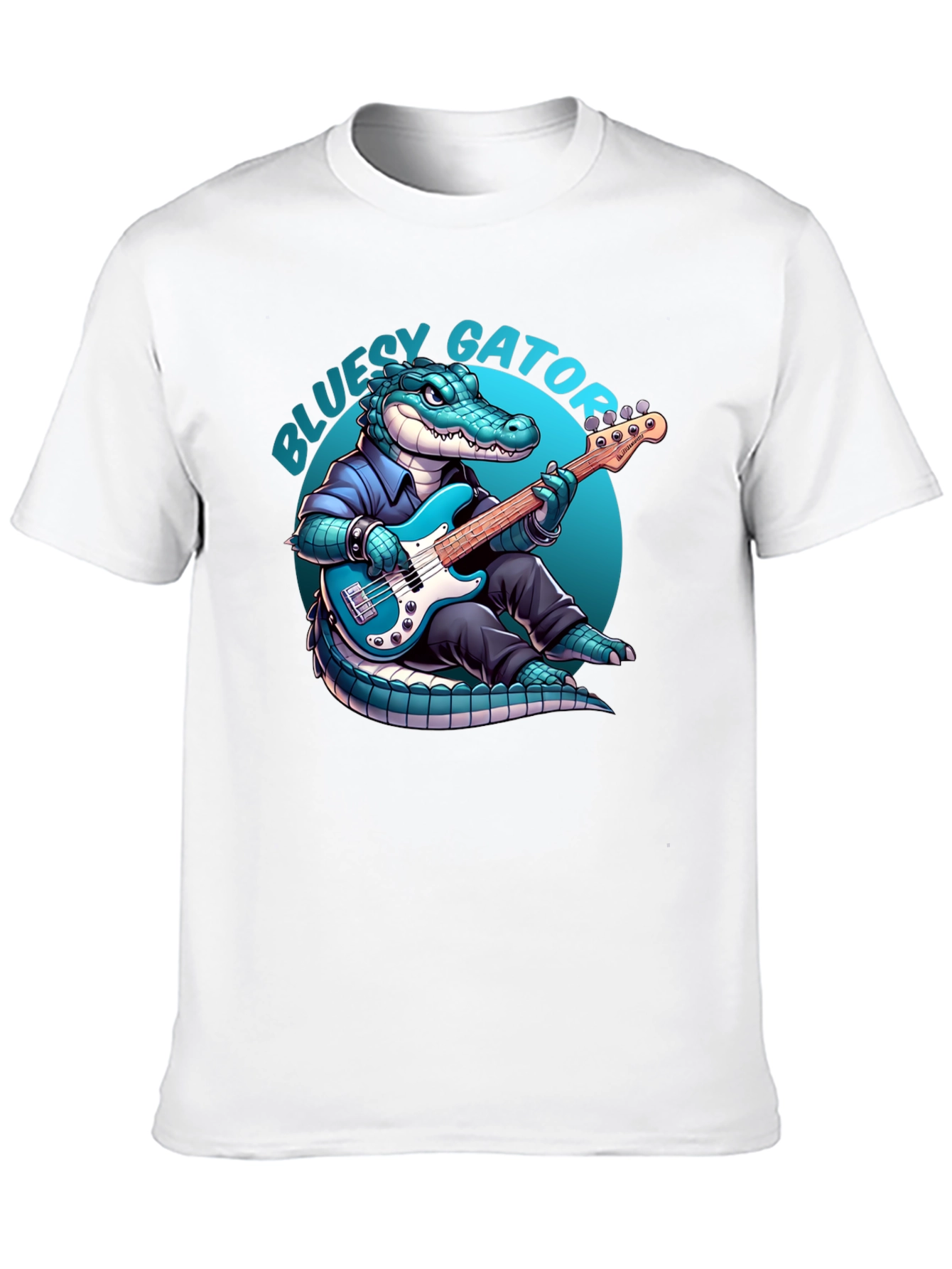 Black Bluesy Gator T-Shirt: Alligator Playing Bass Guitar view 10