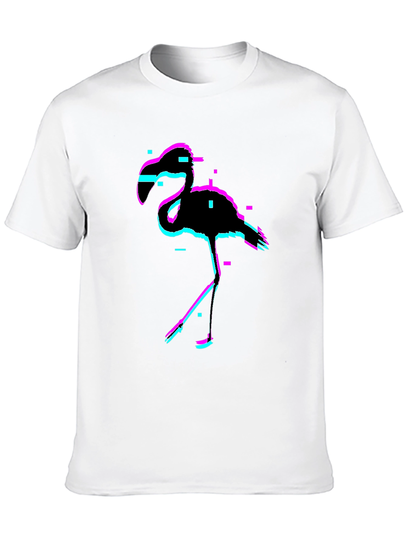Black Glitch Flamingo Black T-Shirt view 10