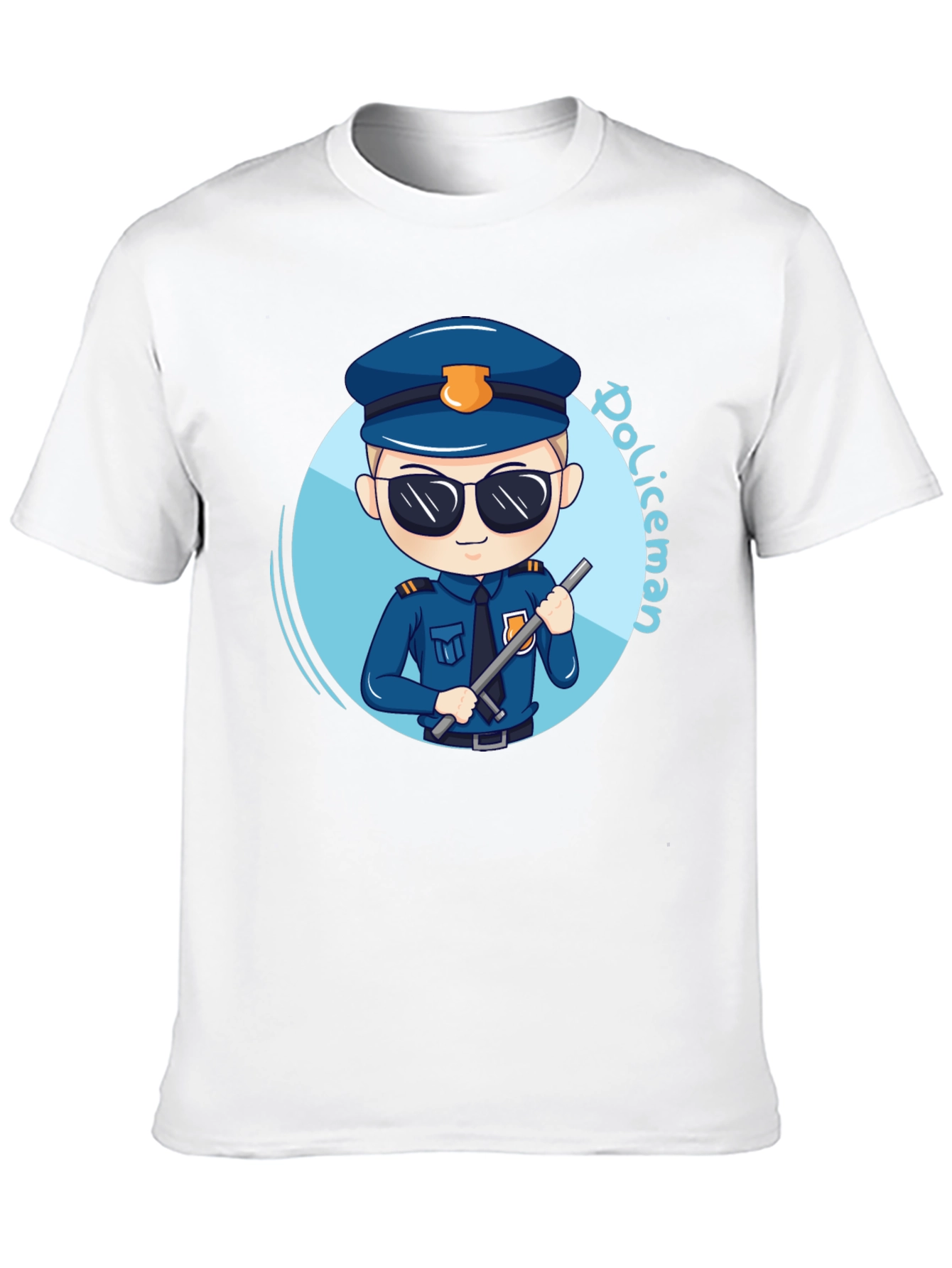 Black Cartoon Policeman Graphic Tee - Black Unisex T-Shirt view 10