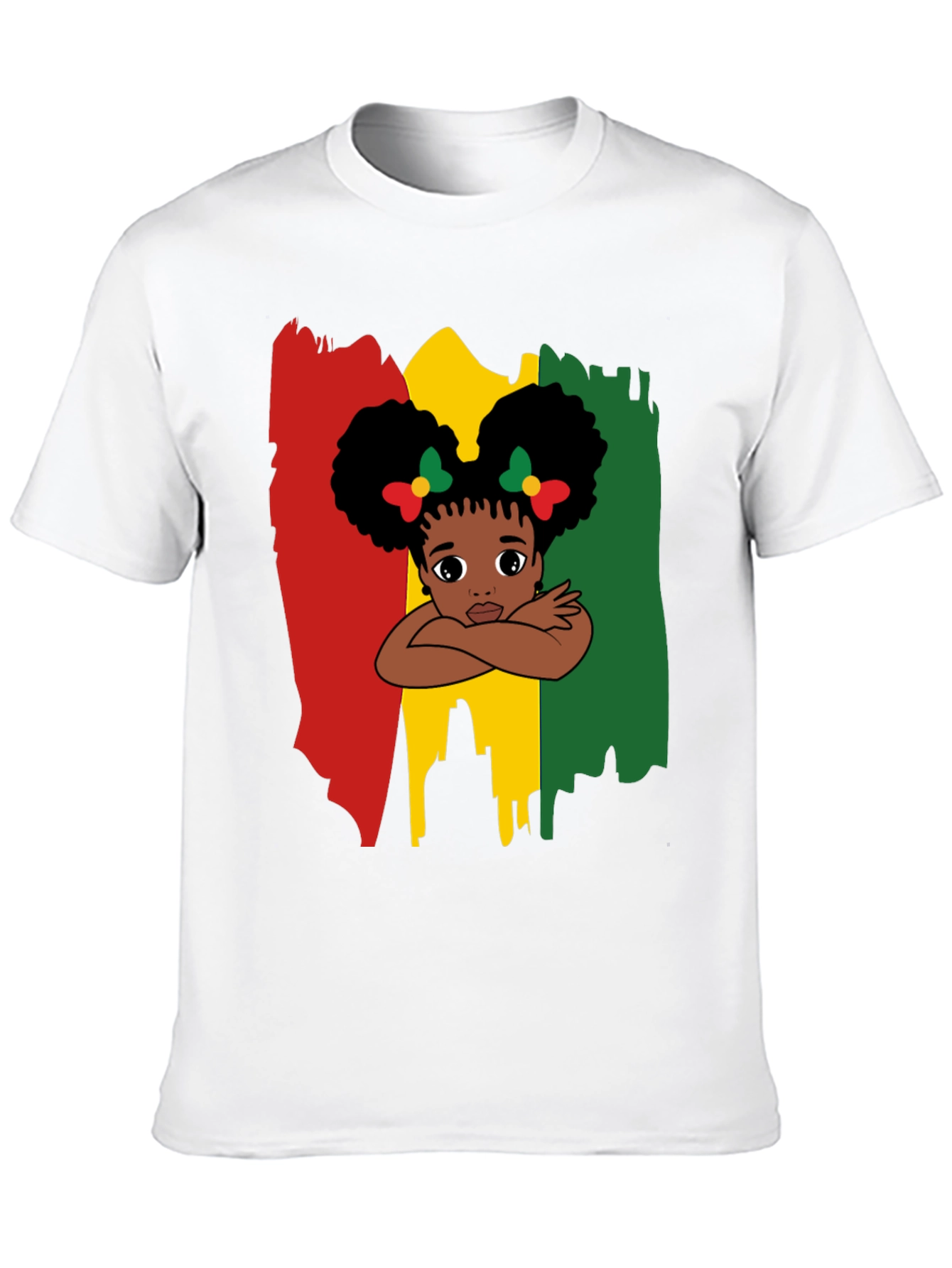 Black Cute Girl Afro T-Shirt - Red Yellow Green view 10
