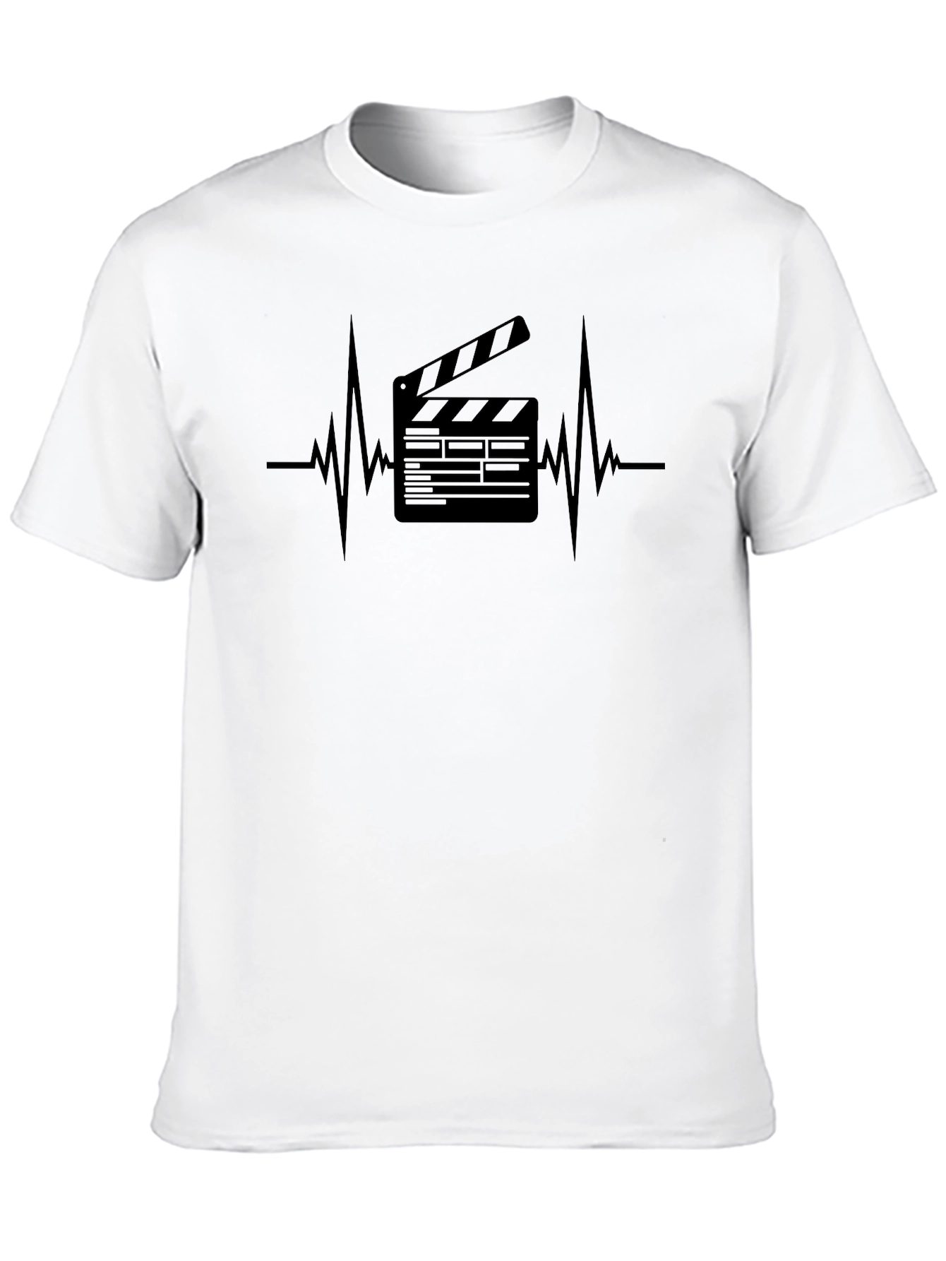 Black Movie Lover's Black T-Shirt with Heartbeat Clapper Design view 10