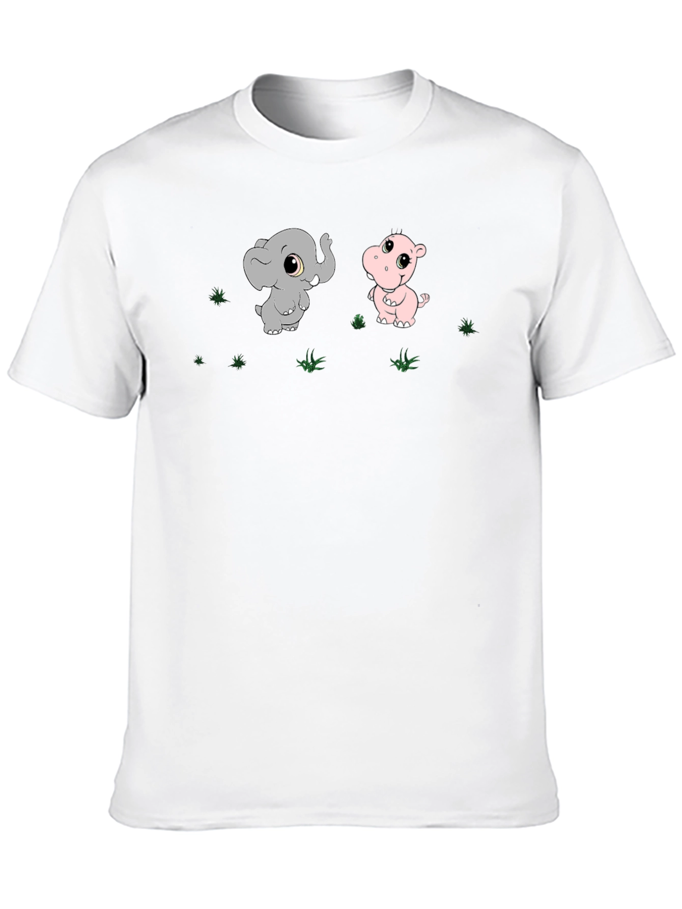Black Cute Cartoon Elephant & Hippo Graphic T-Shirt view 10