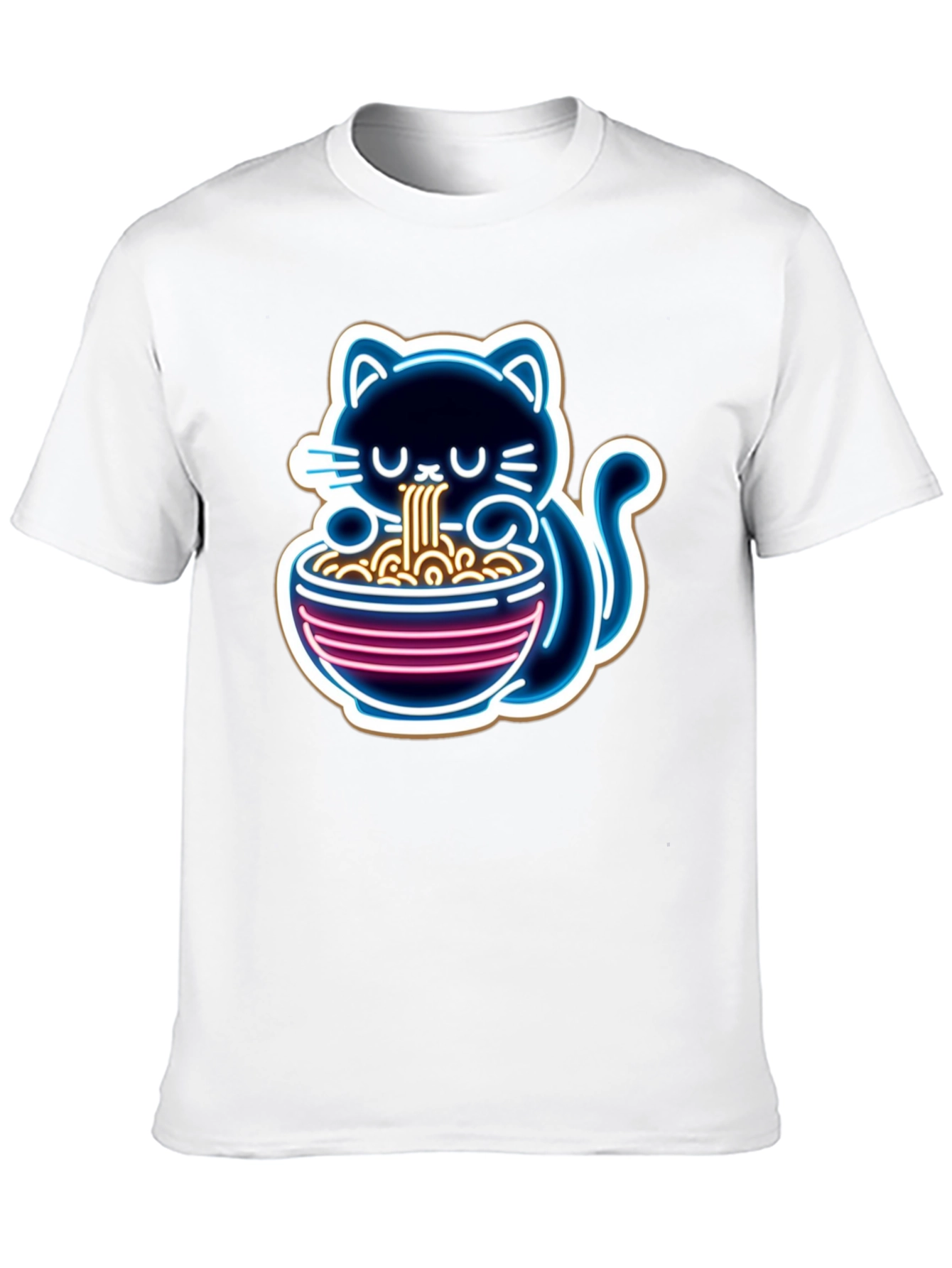 Black Neon Cat Ramen T-Shirt - Unique Graphic Tee view 10