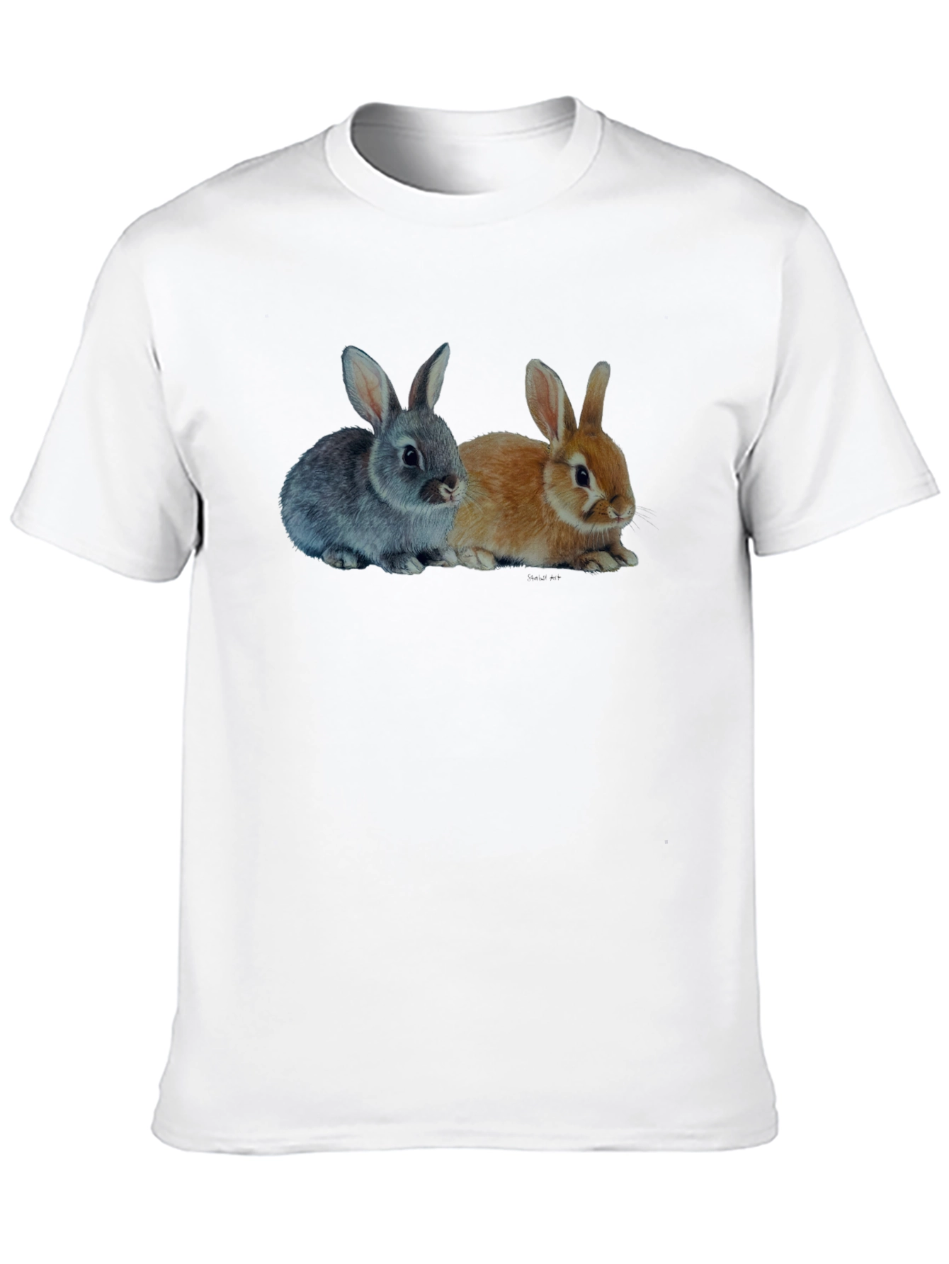 Black Cute Bunny Rabbits Graphic Print Black T-Shirt view 10