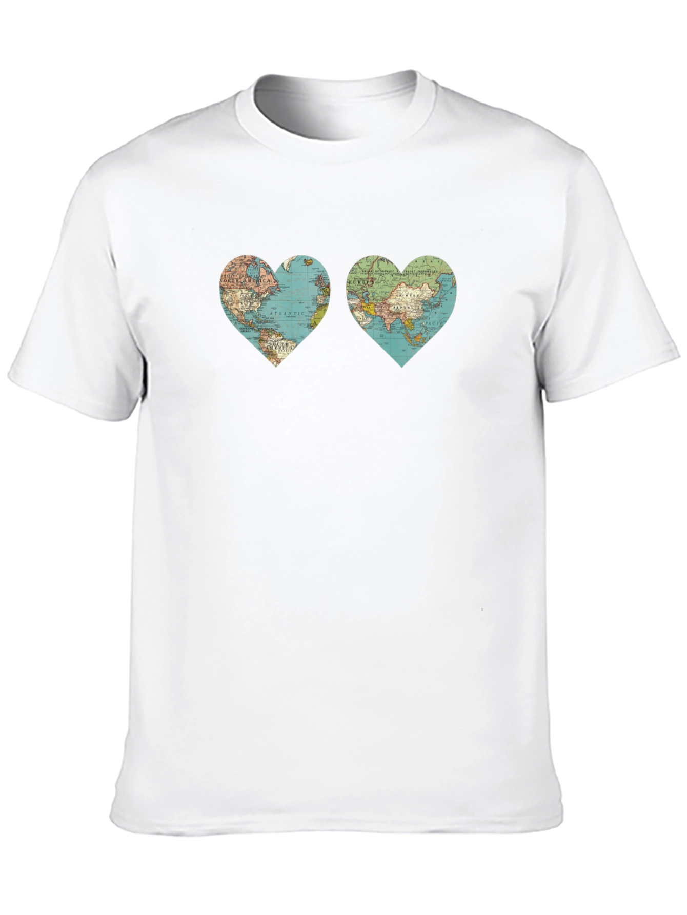 Black World Map Heart Graphic T-Shirt view 10