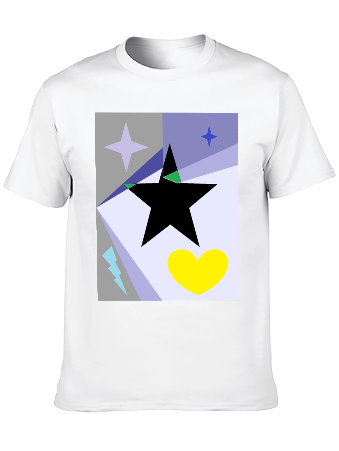 Black Abstract Star Heart Graphic Tee - Black Cotton T-Shirt view 10