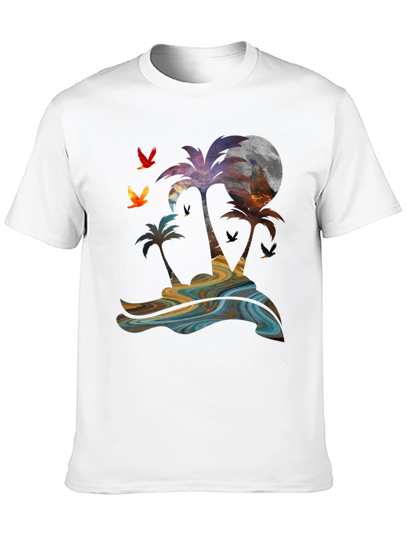 Black Tropical Sunset Palm Tree Graphic T-Shirt view 10